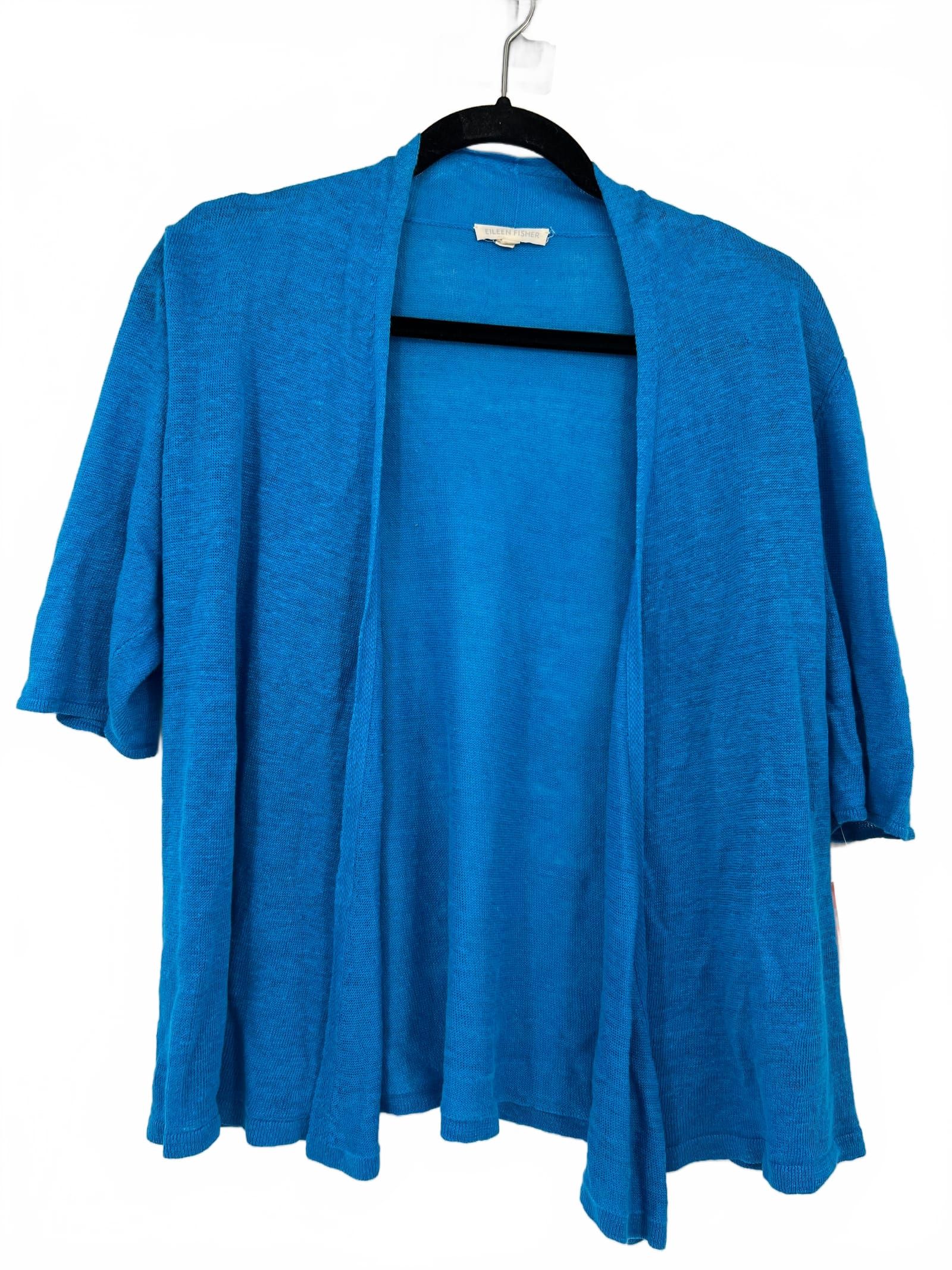 Eileen Fisher Classic Blue Linen Short Sleeve Cardigan