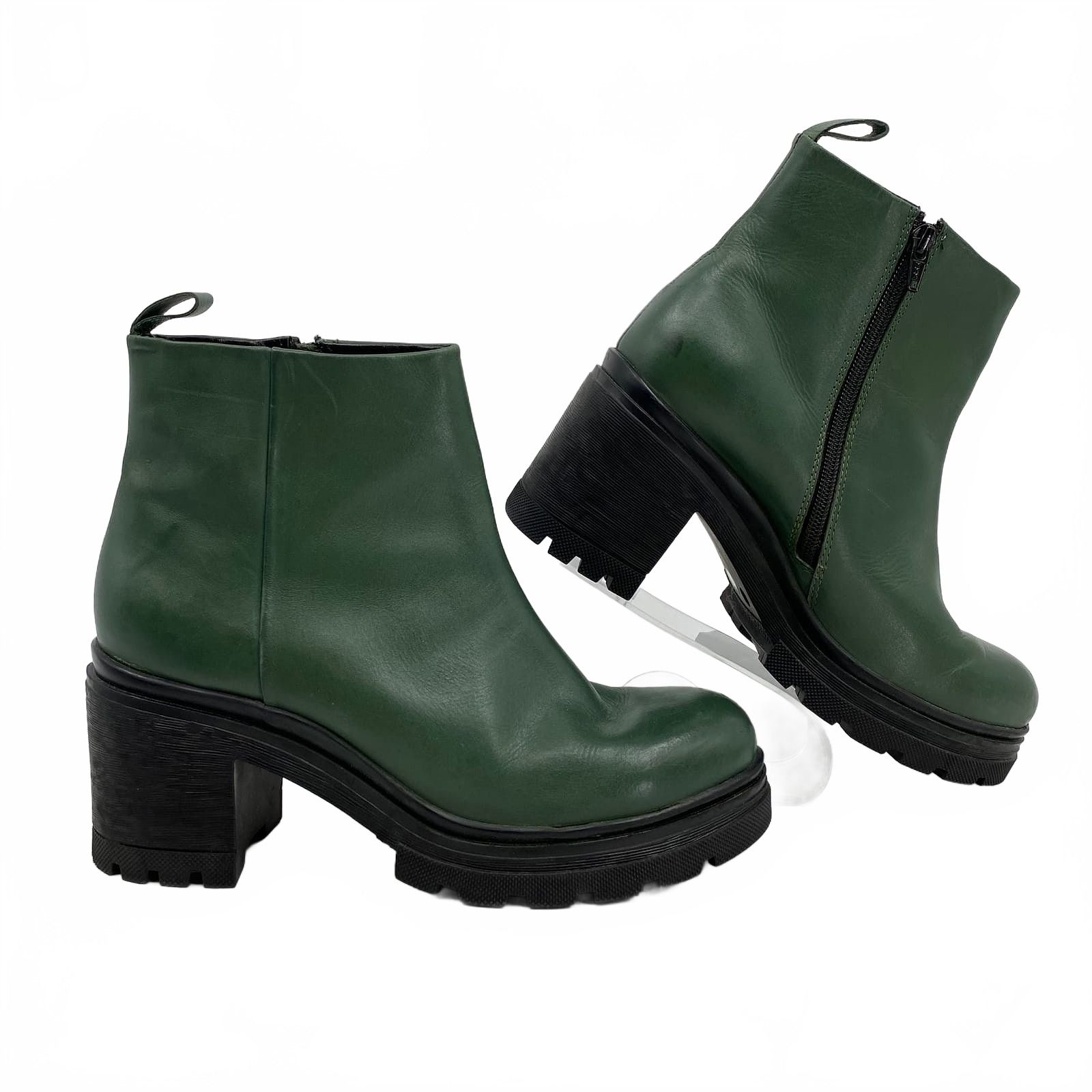 Seychelles Green Heeled Leather Ankle Boots