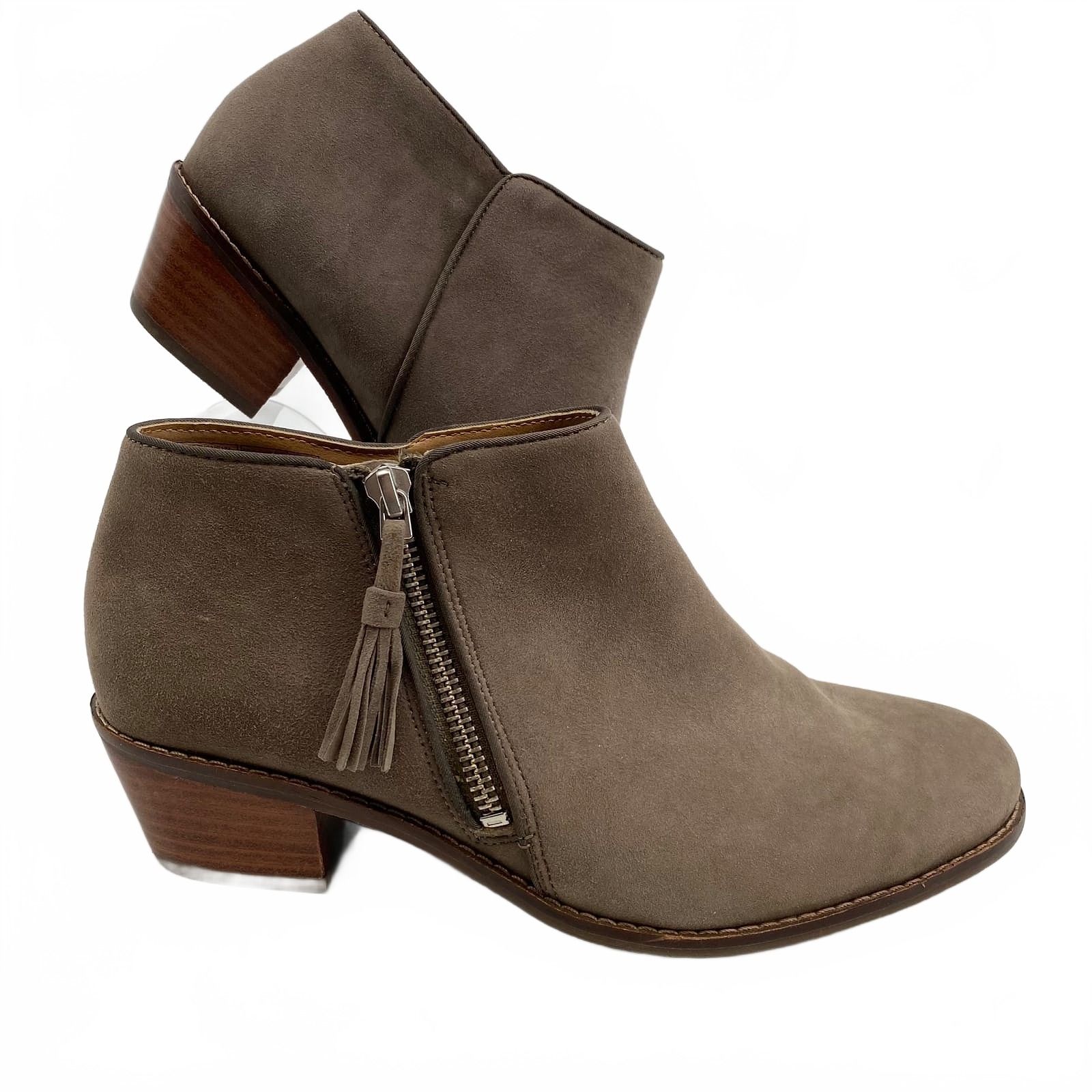 Vionic Gray Brown Ankle Boots Zipper Tassel