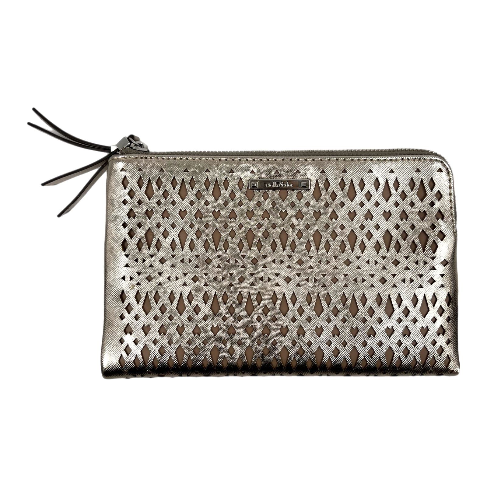 Stella & Dot Beige and Champagne Metallic Laser Cut Out Clutch