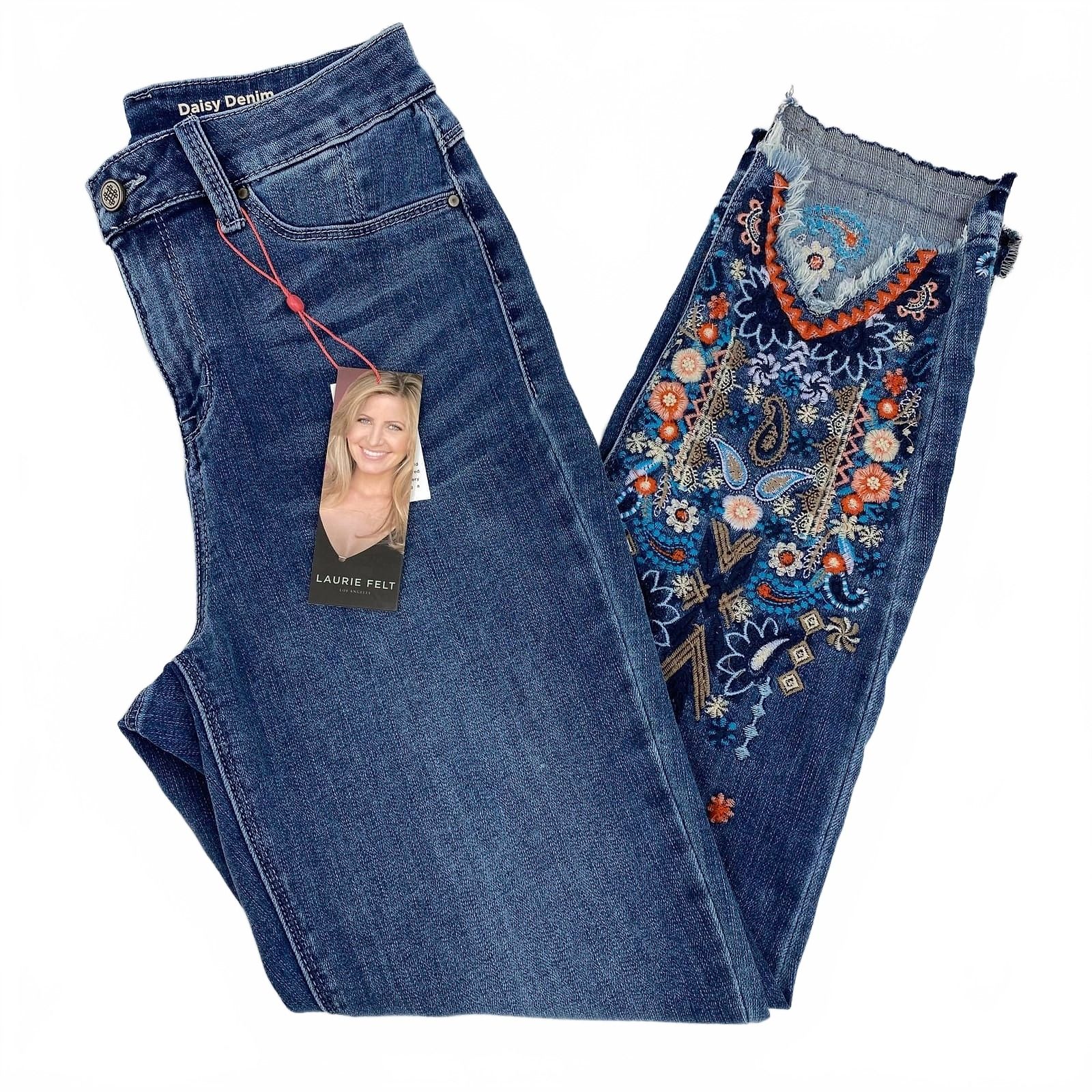 Laurie Felt Blue Orange Jeans Slim Ankle Embroidered