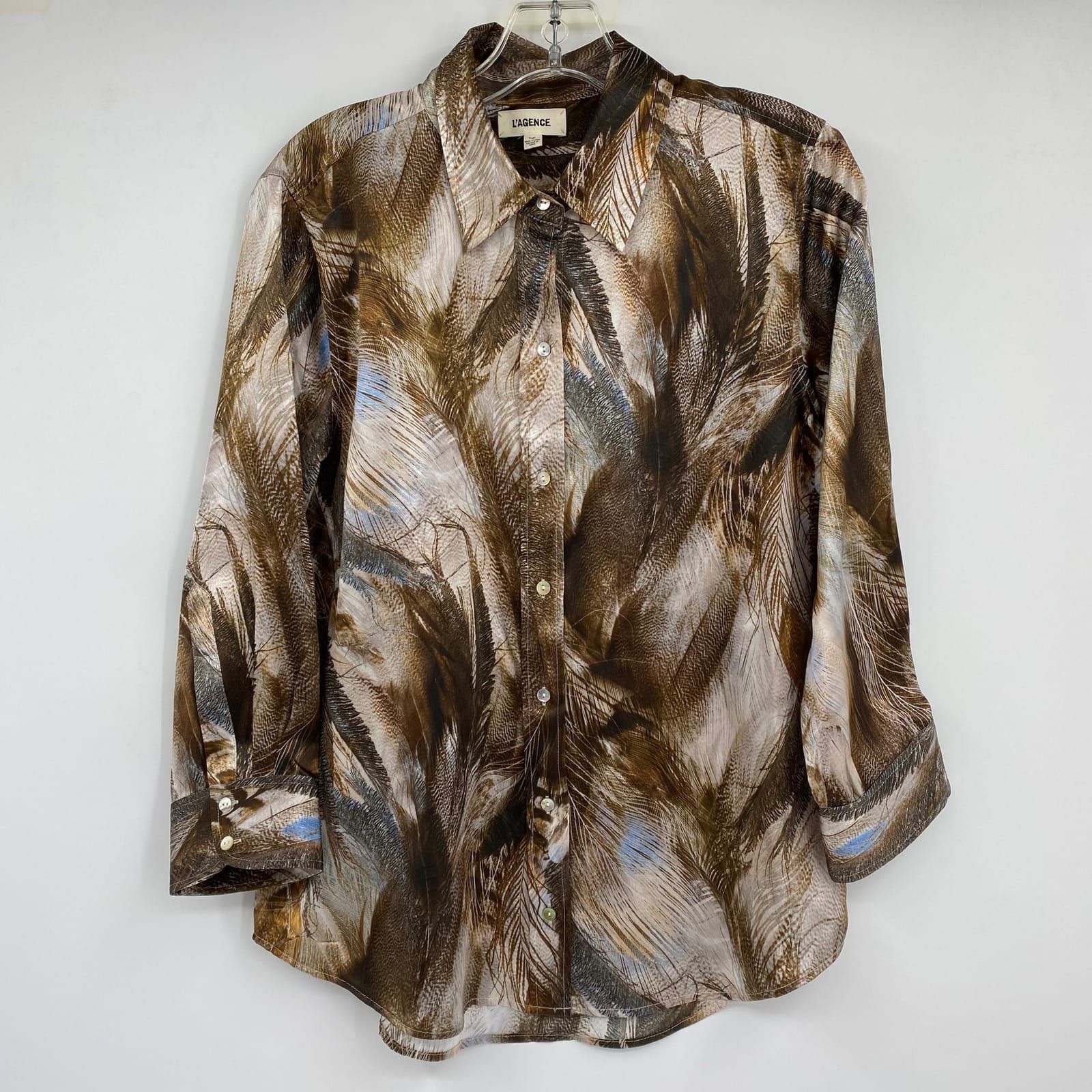 L’Agence Brown Button-Up Shirt Dani 3/4 sleeve blouse