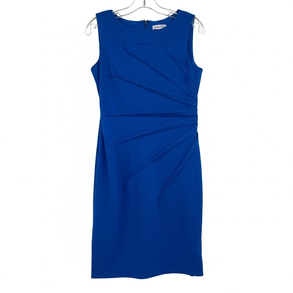 Calvin Klein Blue Pleated Pencil Knee-Length Dress