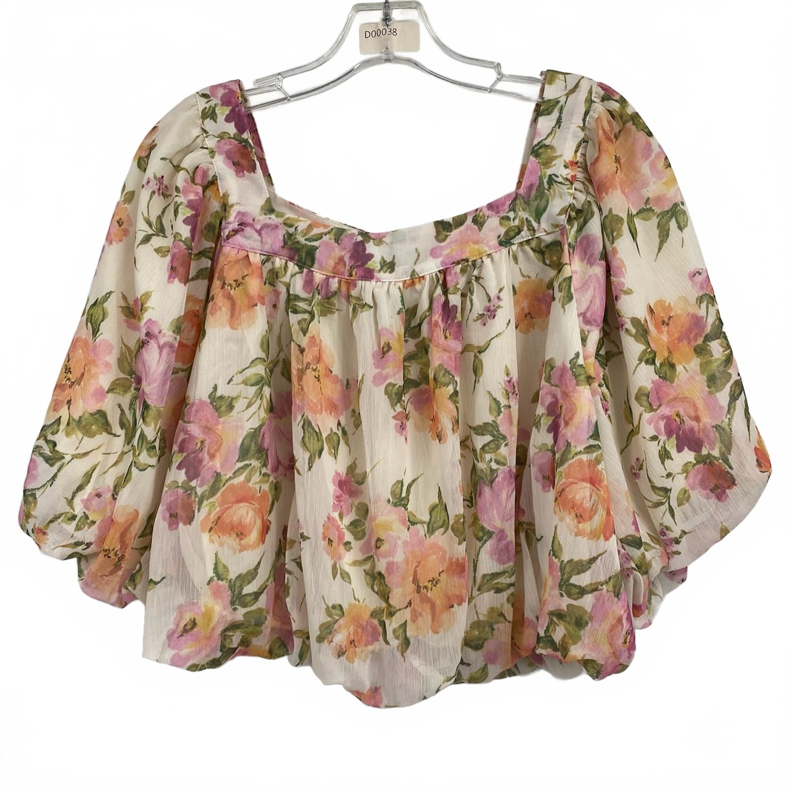 Anthropologie Cream Pink Floral Puff Sleeve Blouse