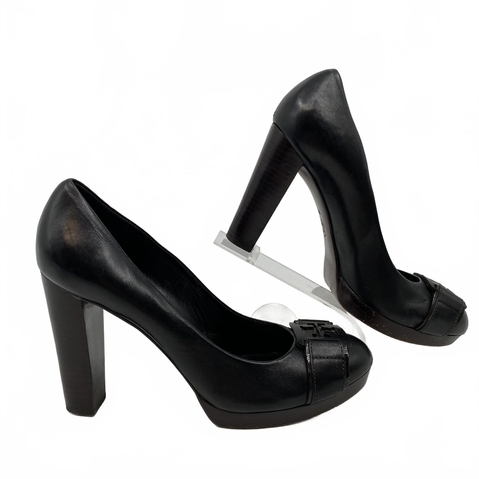 Tory Burch Black Leather Block Heels