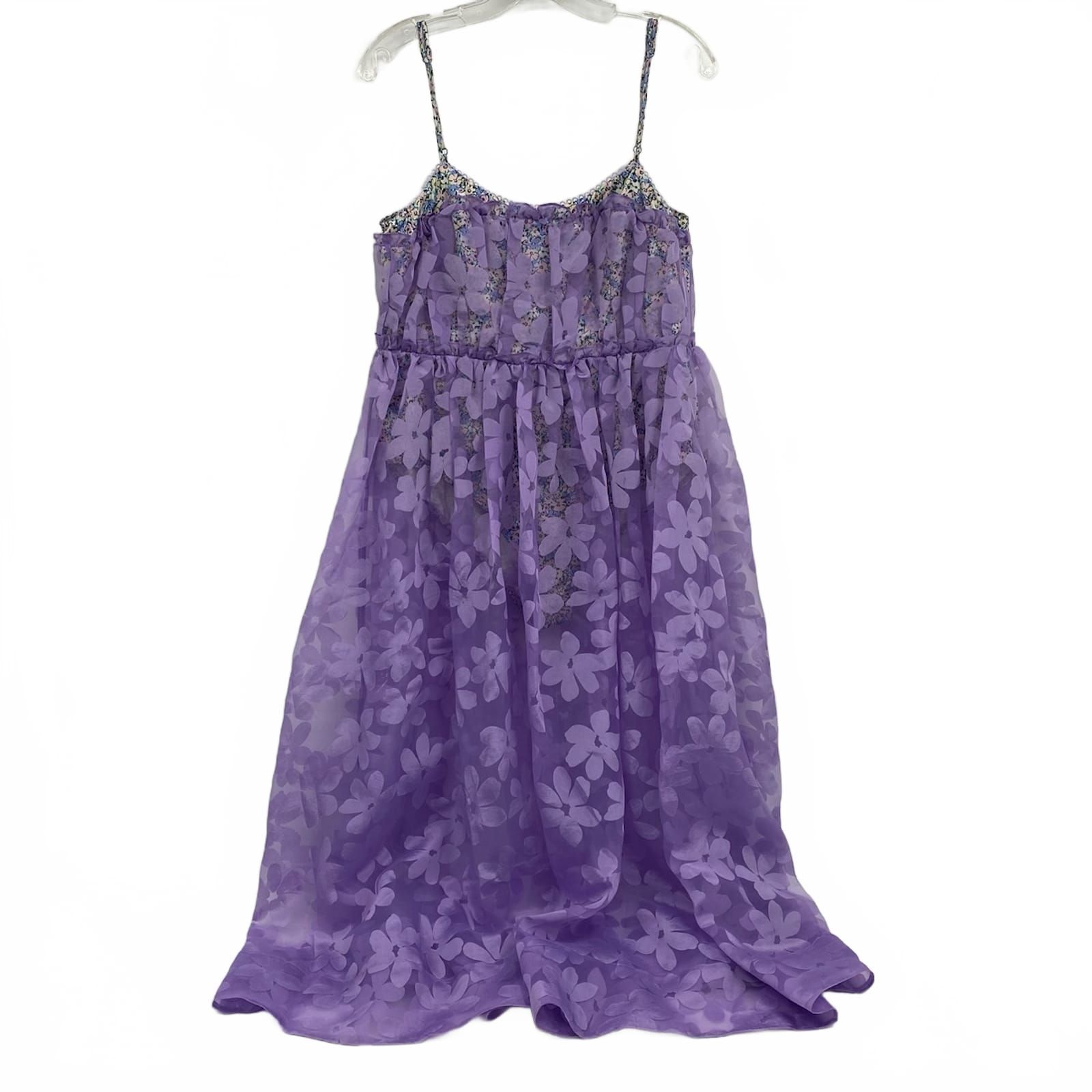 For Love And Lemons Purple Villegas Mesh Floral Overlay Midi Dress