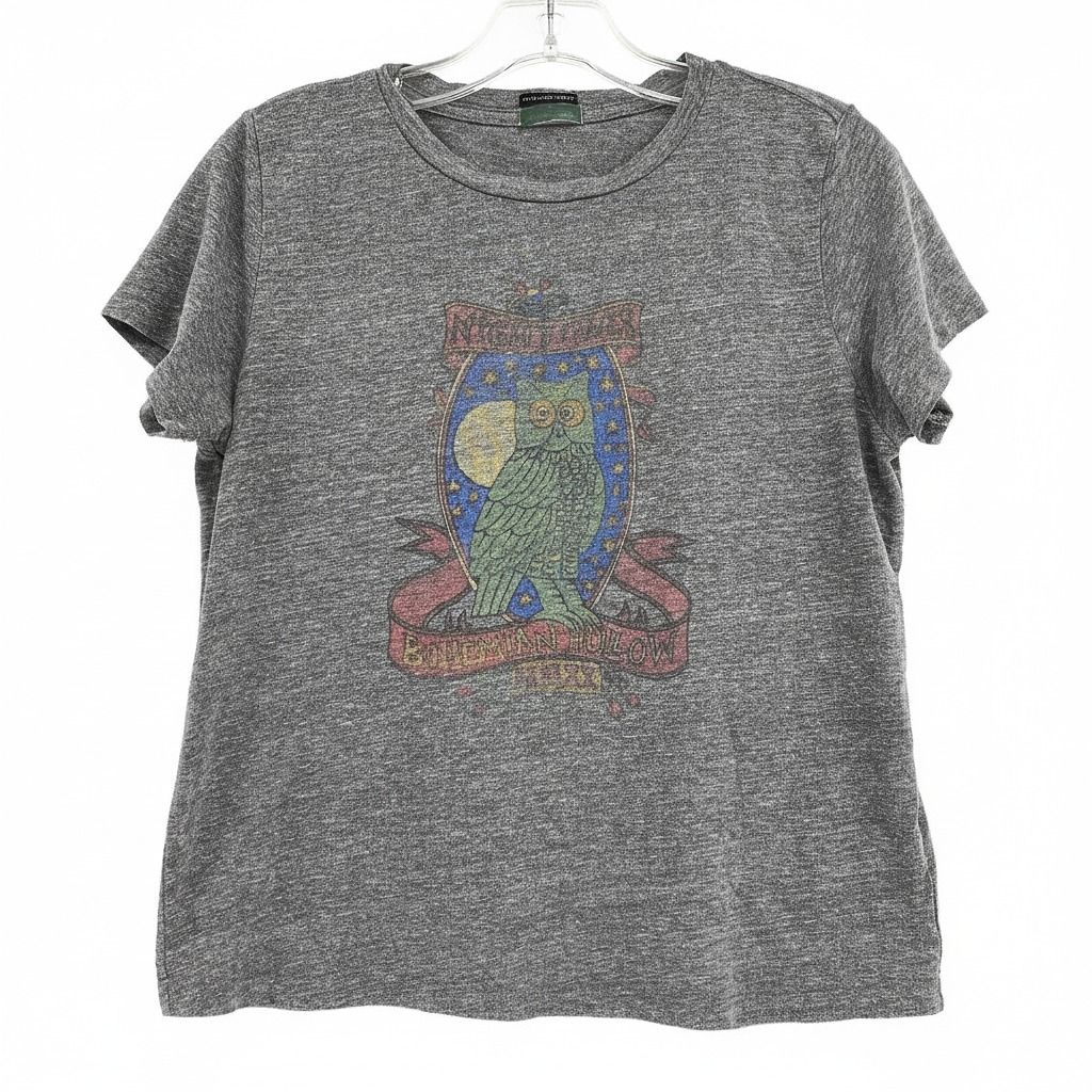 MOTHER Gray Short Sleeve Tee Bohemian Owl Print