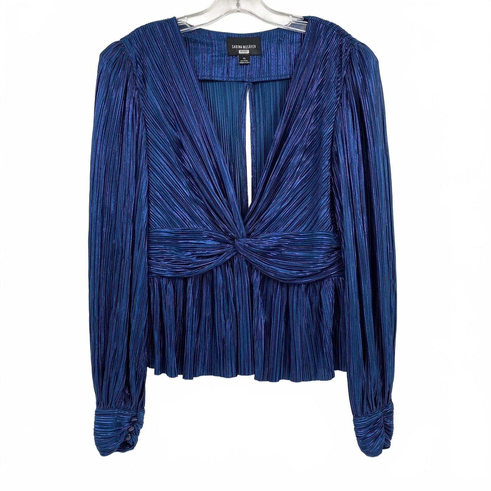 Sabina Musayev Blue Pleated Metallic Arron Blouse