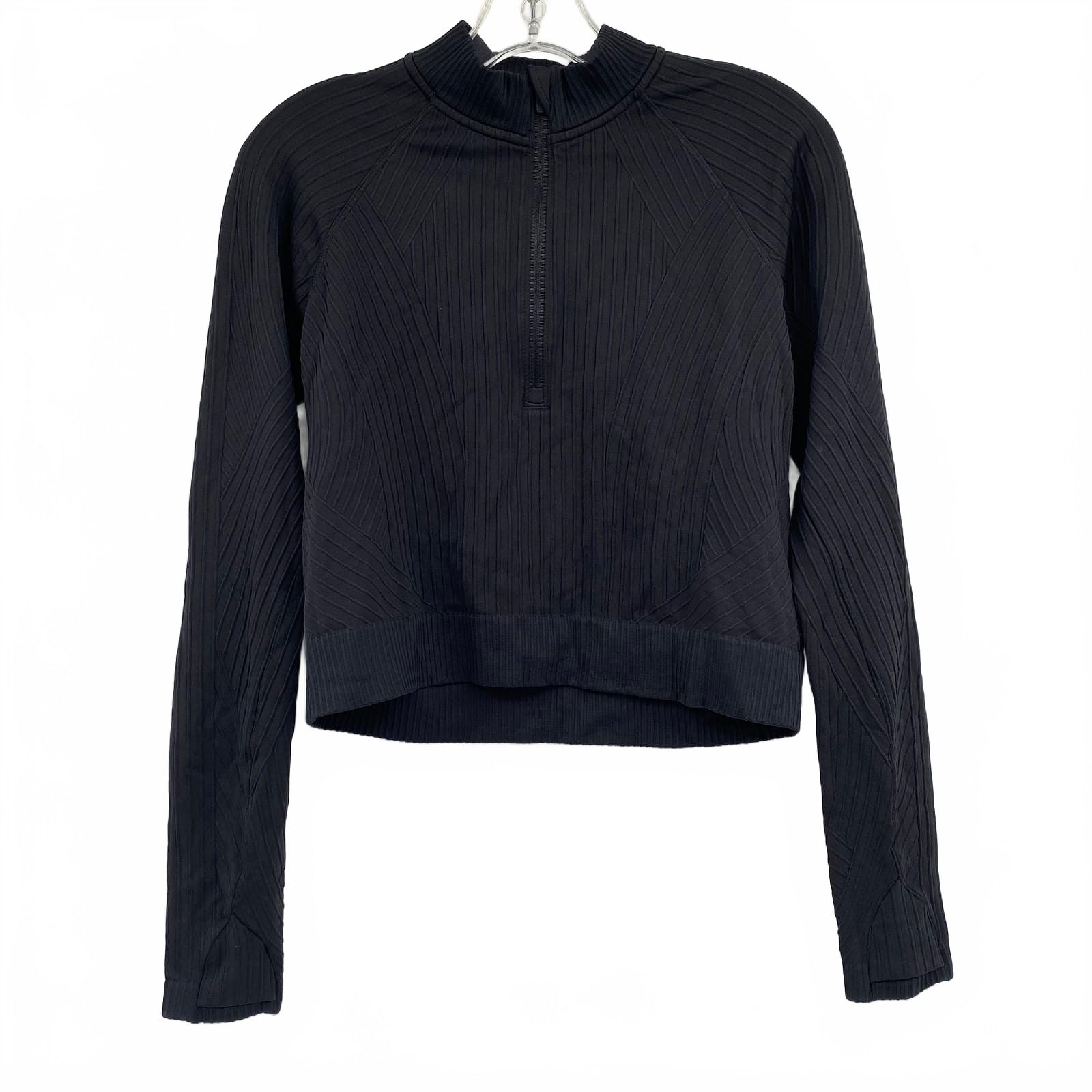 Lululemon Black Ribbed Cropped Half Zip Long Sleeve Top