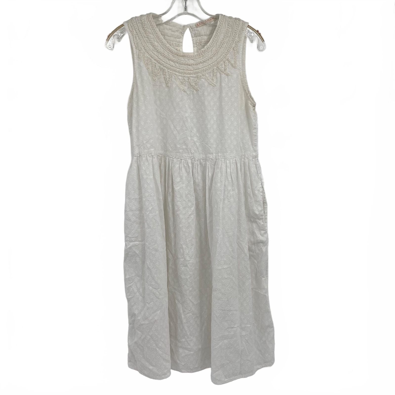 Banjanan White Cotton Midi Dress