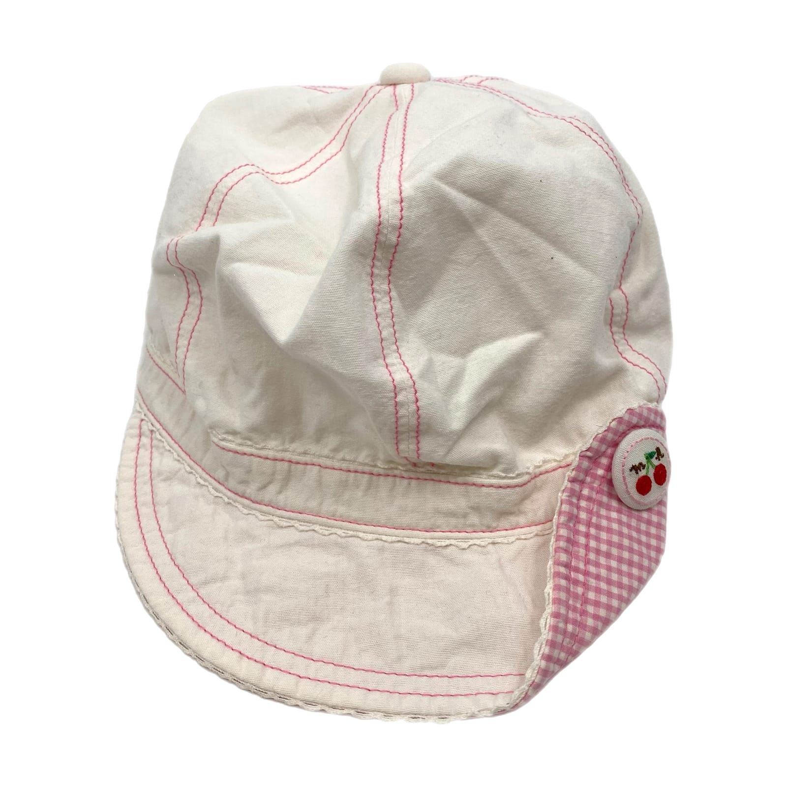 Miki House White Pink Gingham Cherry Cap