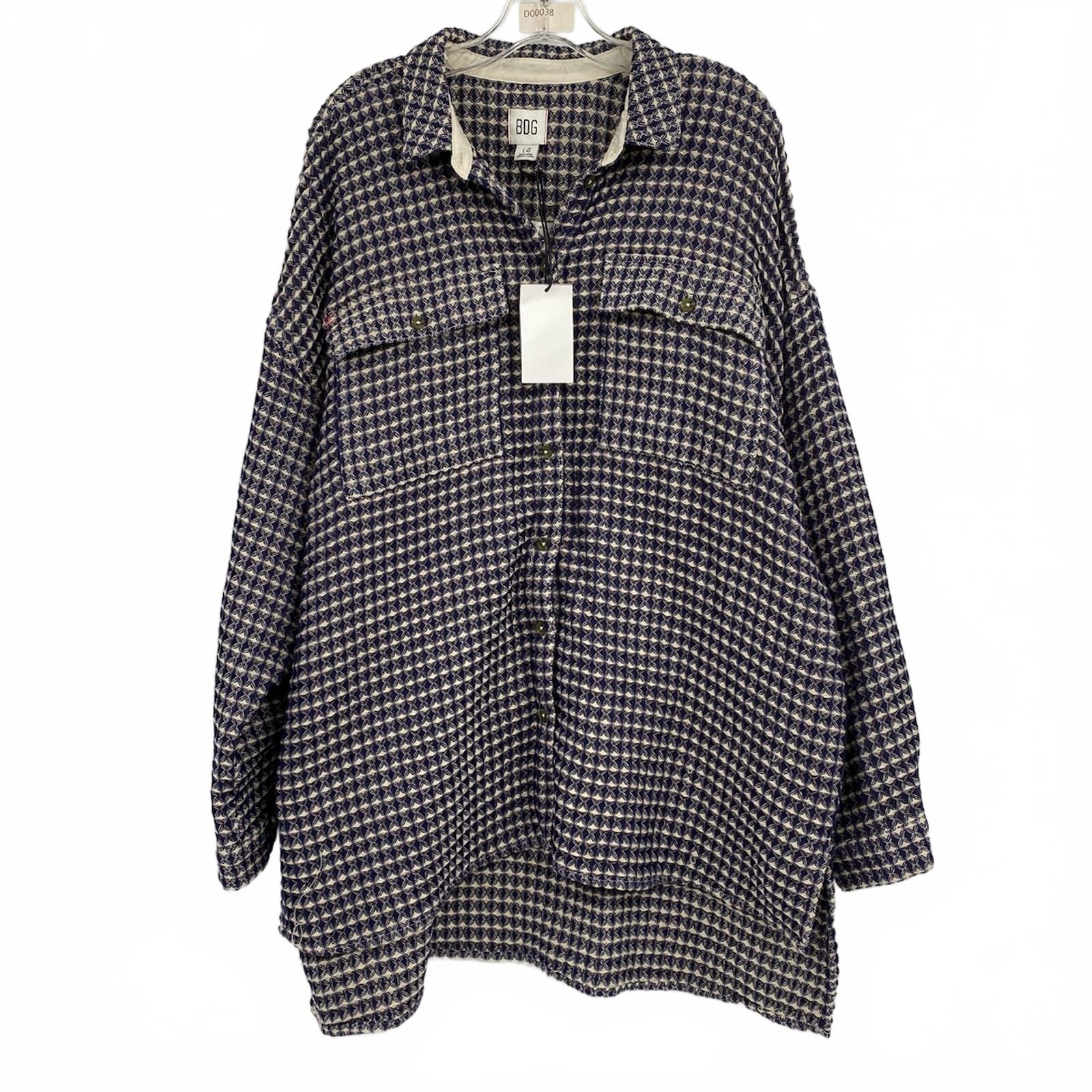 BDG Blue Beige Waffle Knit Oversized Button Down Shirt