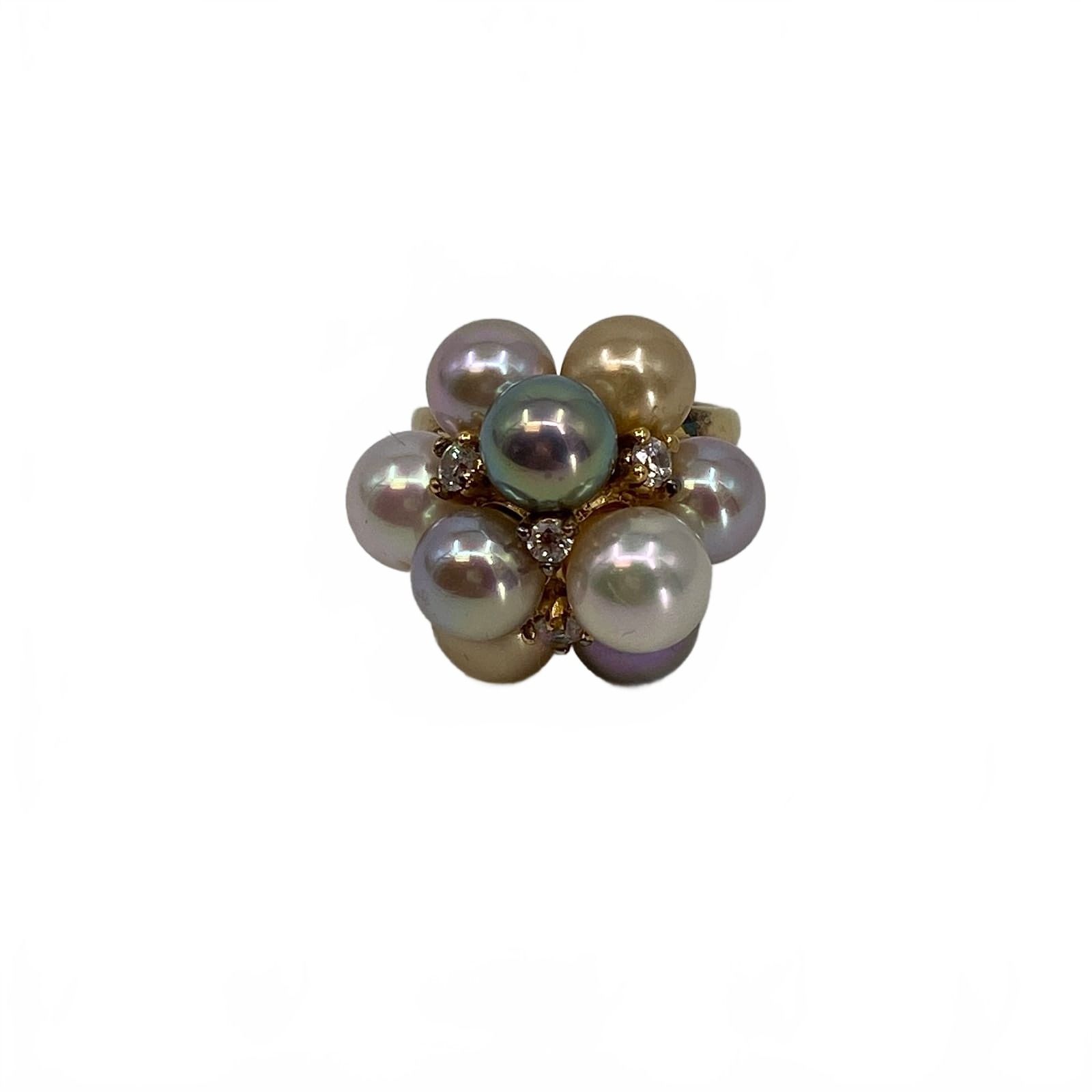 Vintage White Blue Ring Pearl cluster