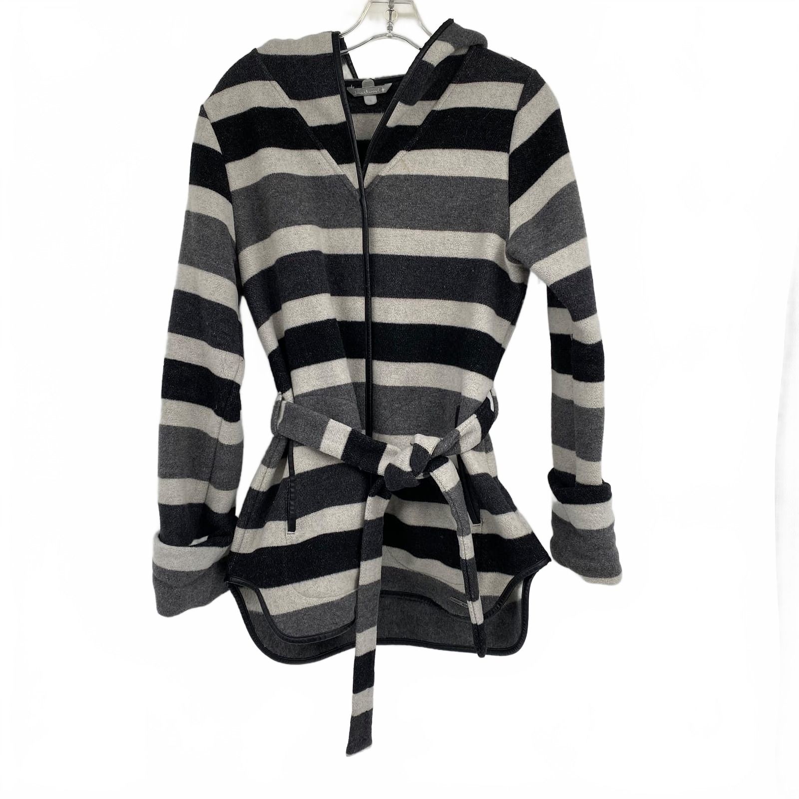 Smartwool Gray Black Pea Coat Belted Striped