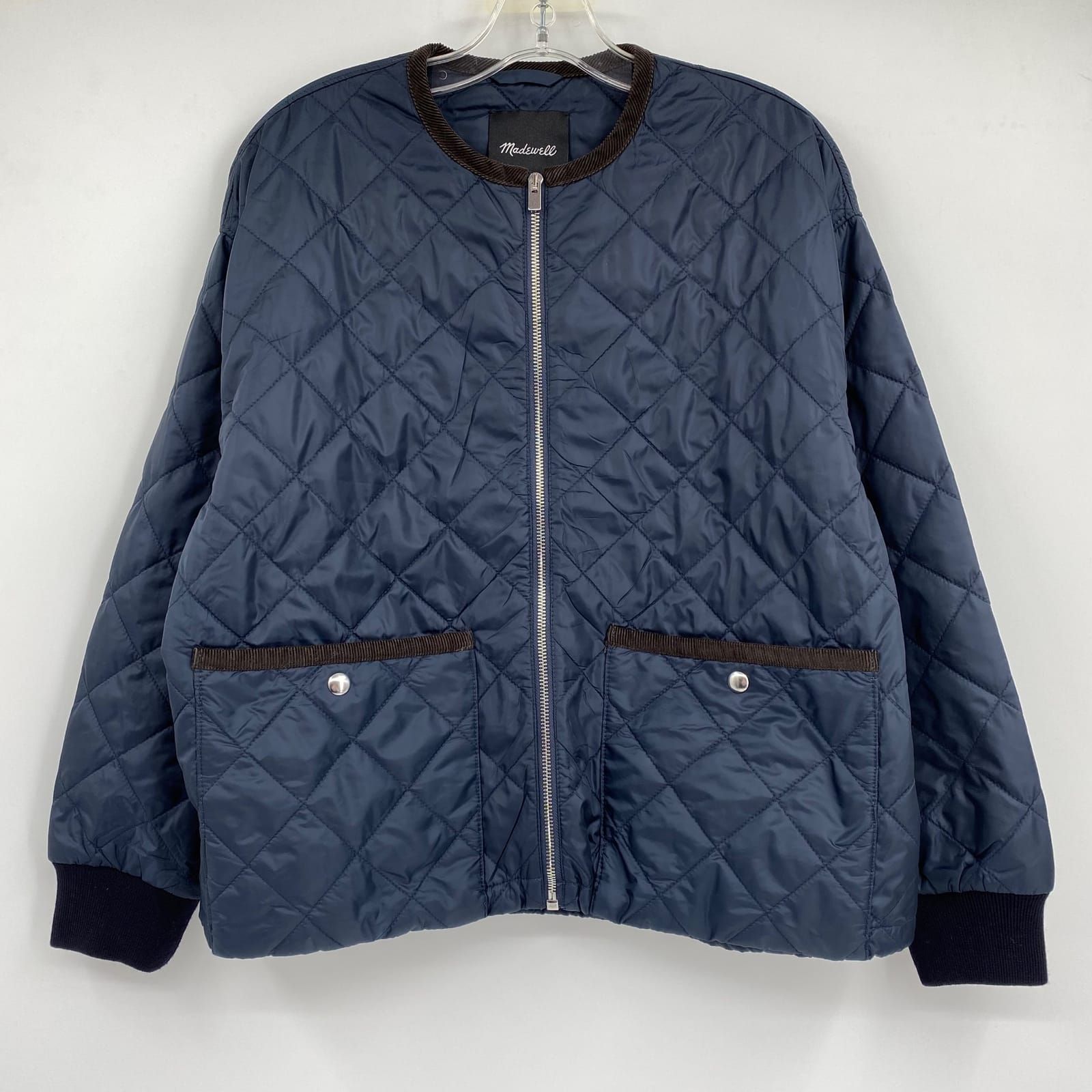 Madewell Navy & Brown Quilted Bomber Jacket