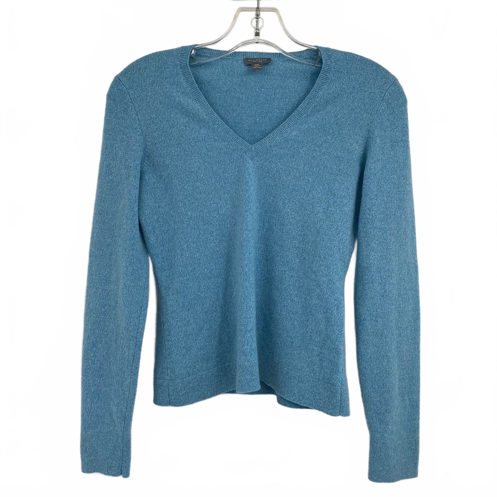 Ann Taylor Blue Cashmere V-Neck Pullover