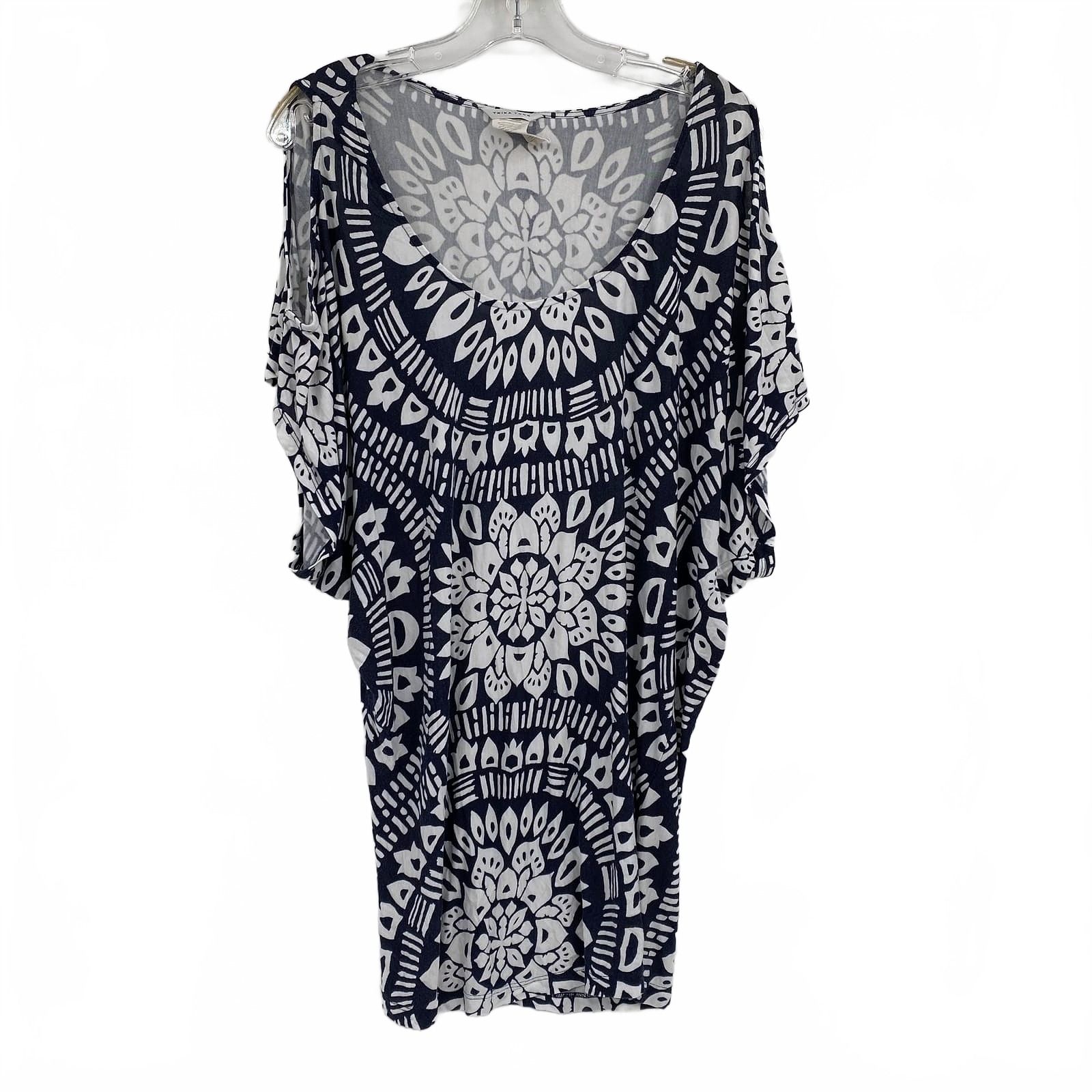 Trina Turk Blue White Cold-Shoulder Mini Dress