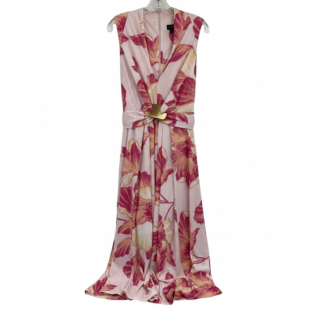 Donna Karan Pink Orange Floral Midi Dress