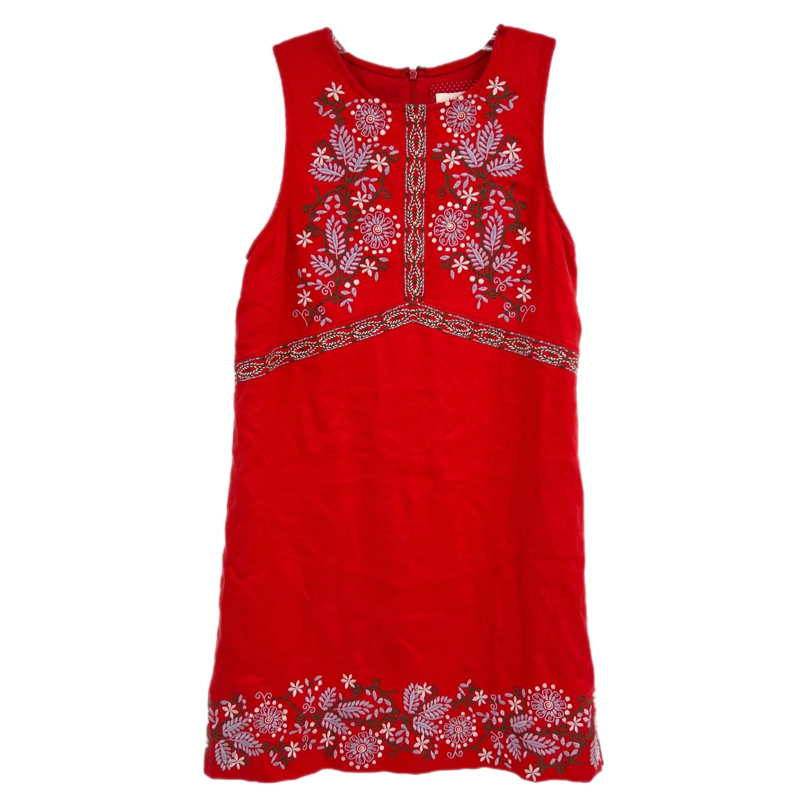 Anthropologie Red Floral Embroidered Sleeveless Mini Dress