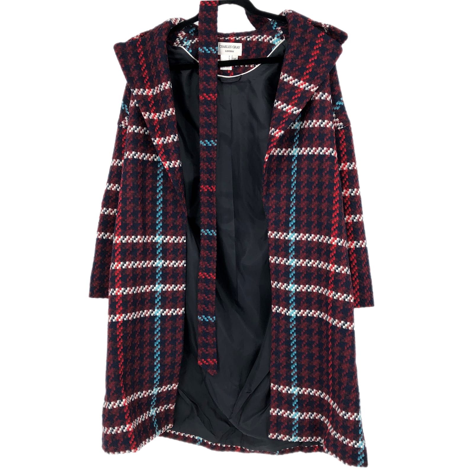 Vibrant Red & Blue Plaid Trench Coat