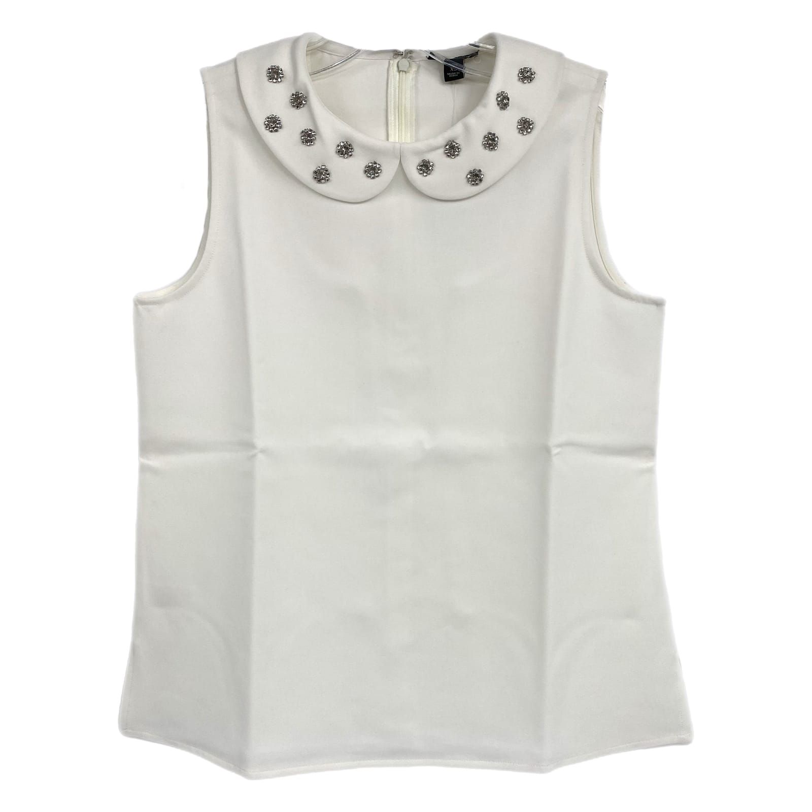 Ann Taylor White Rhinestone Collar Tank Top