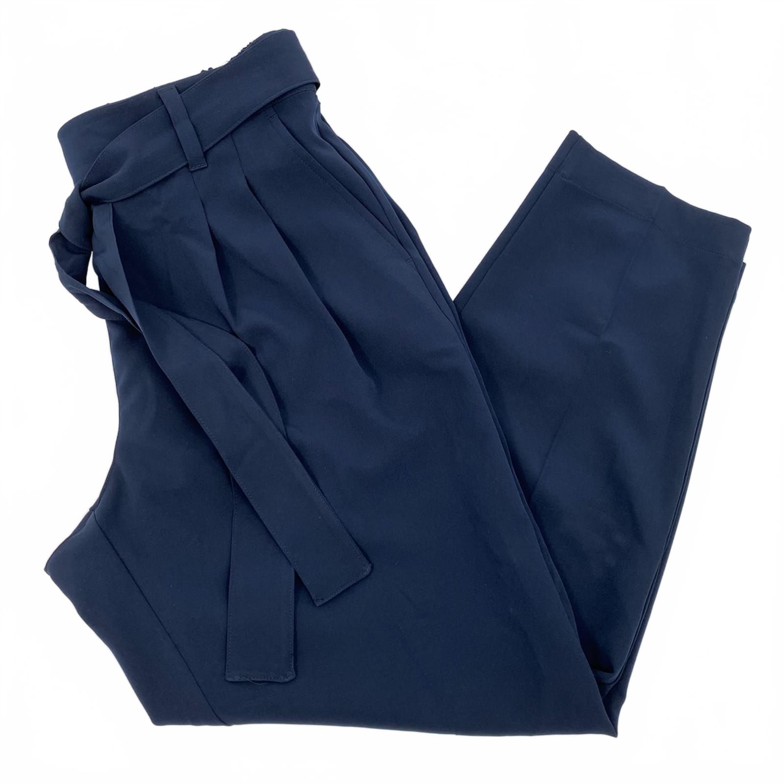 LOFT Navy Belted High Rise Tapered Leg Trousers
