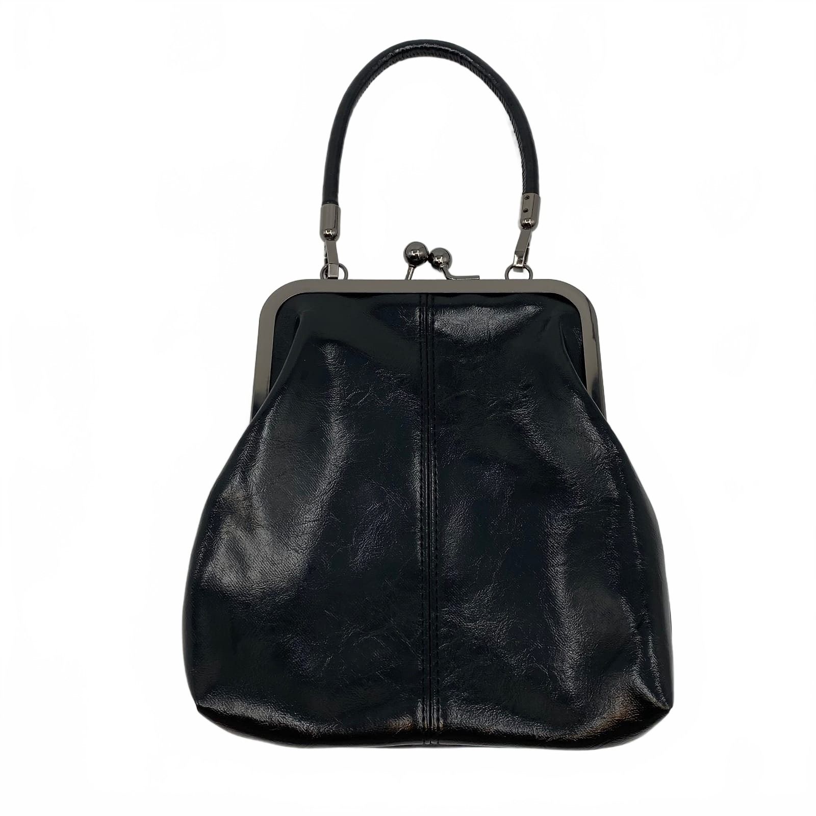 Vintage Black Kiss Lock Leather Clutch