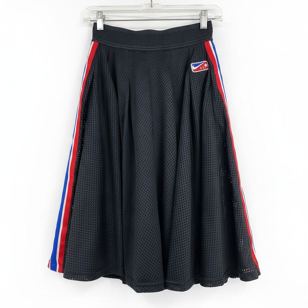 Nike Black Blue Midi Skirt Side Stripe Pleated