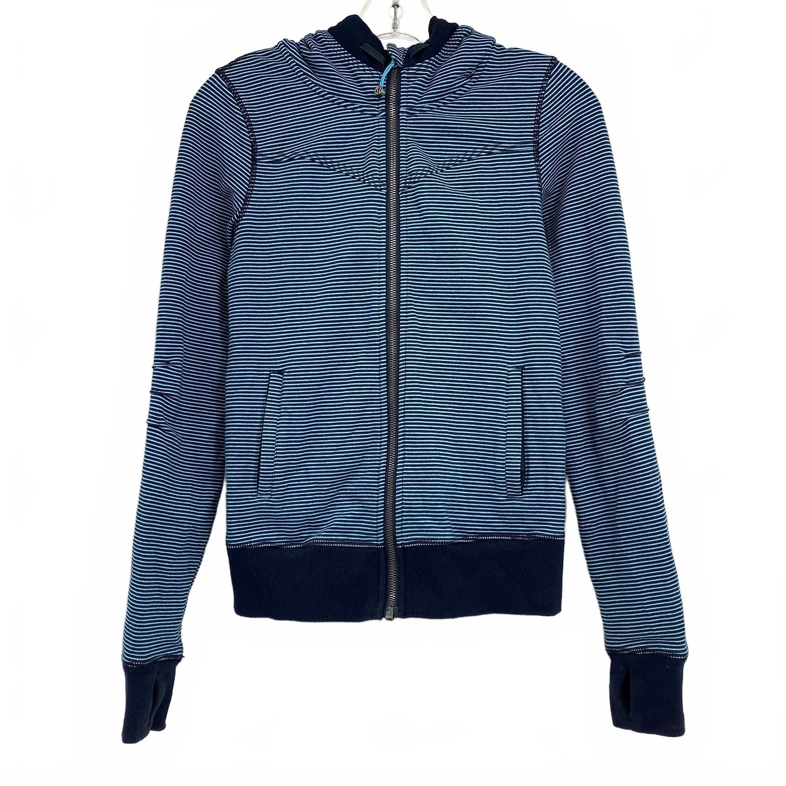 lululemon athletica Blue Striped Zip-Up Hooded Sweatshirt