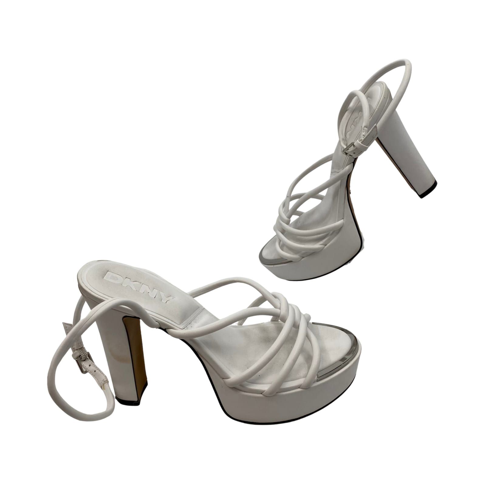 Dkny White Synthetic Block Heel Shoes