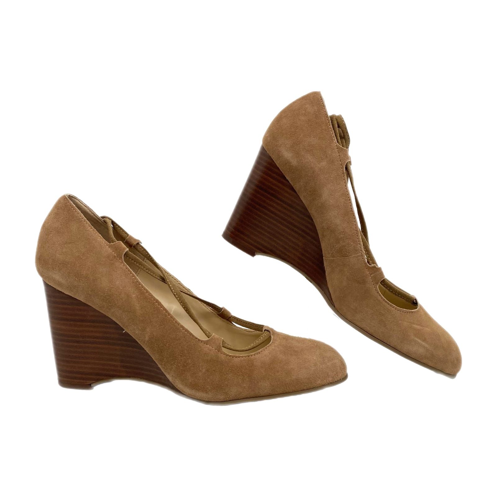 Adrienne Vittadini Brown Suede Lace Up Wedges