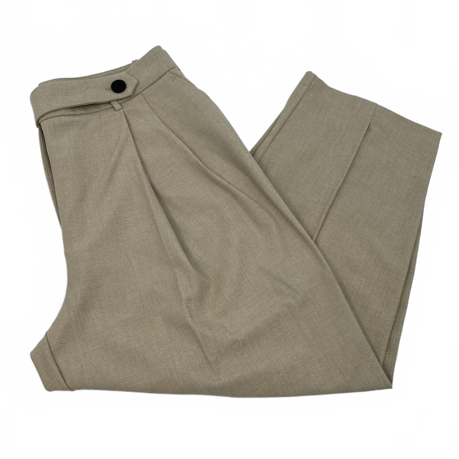 Zara Beige Tapered Pleated Trousers
