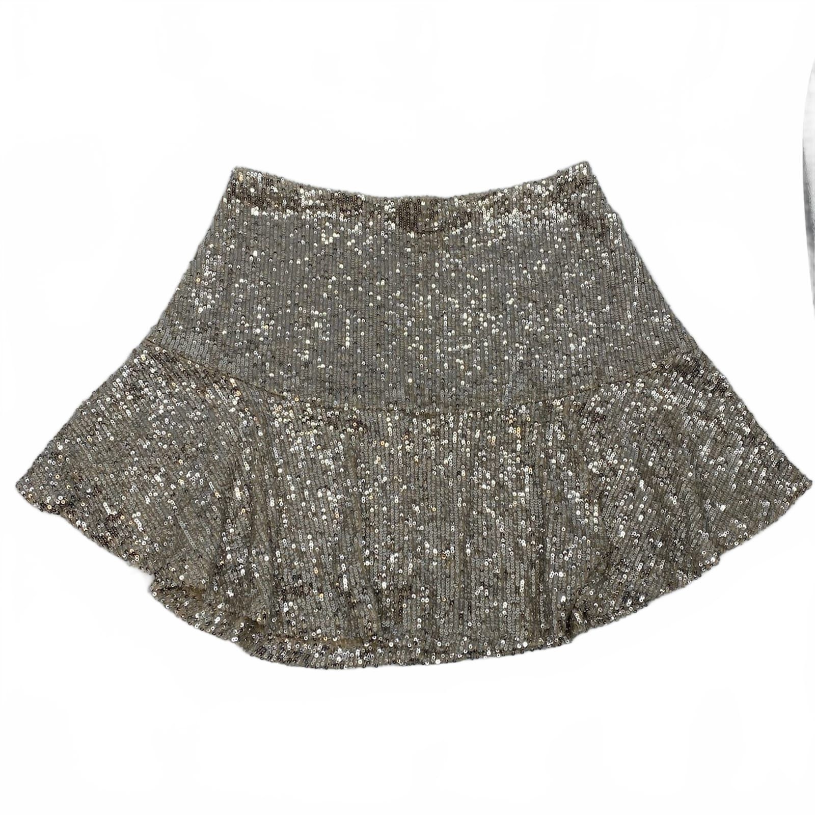 Free People Silver Beige Sequin Mini Skirt