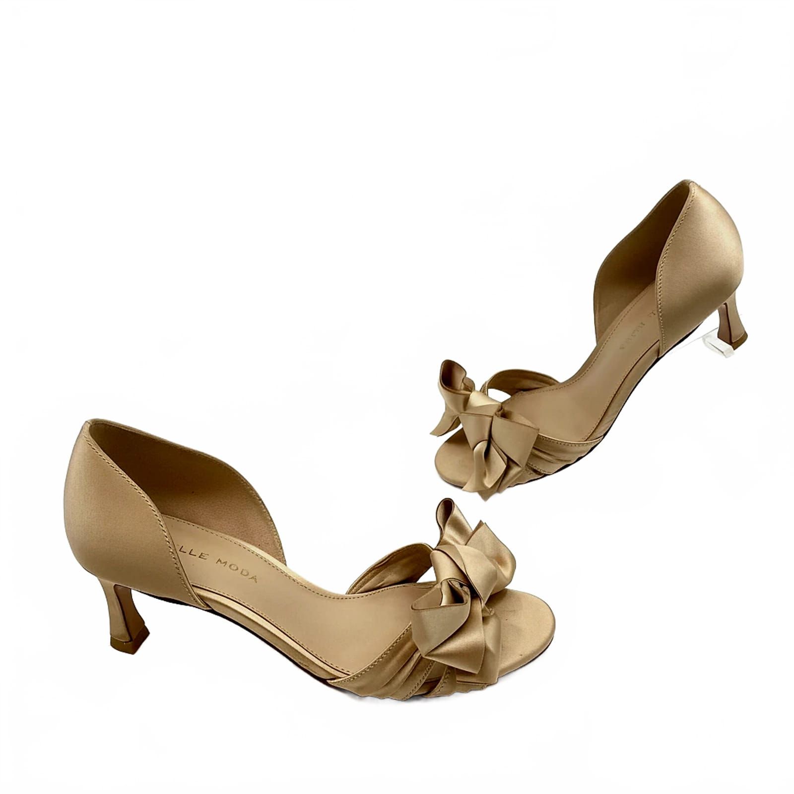 Pelle Moda Tan Satin Pumps with Bow