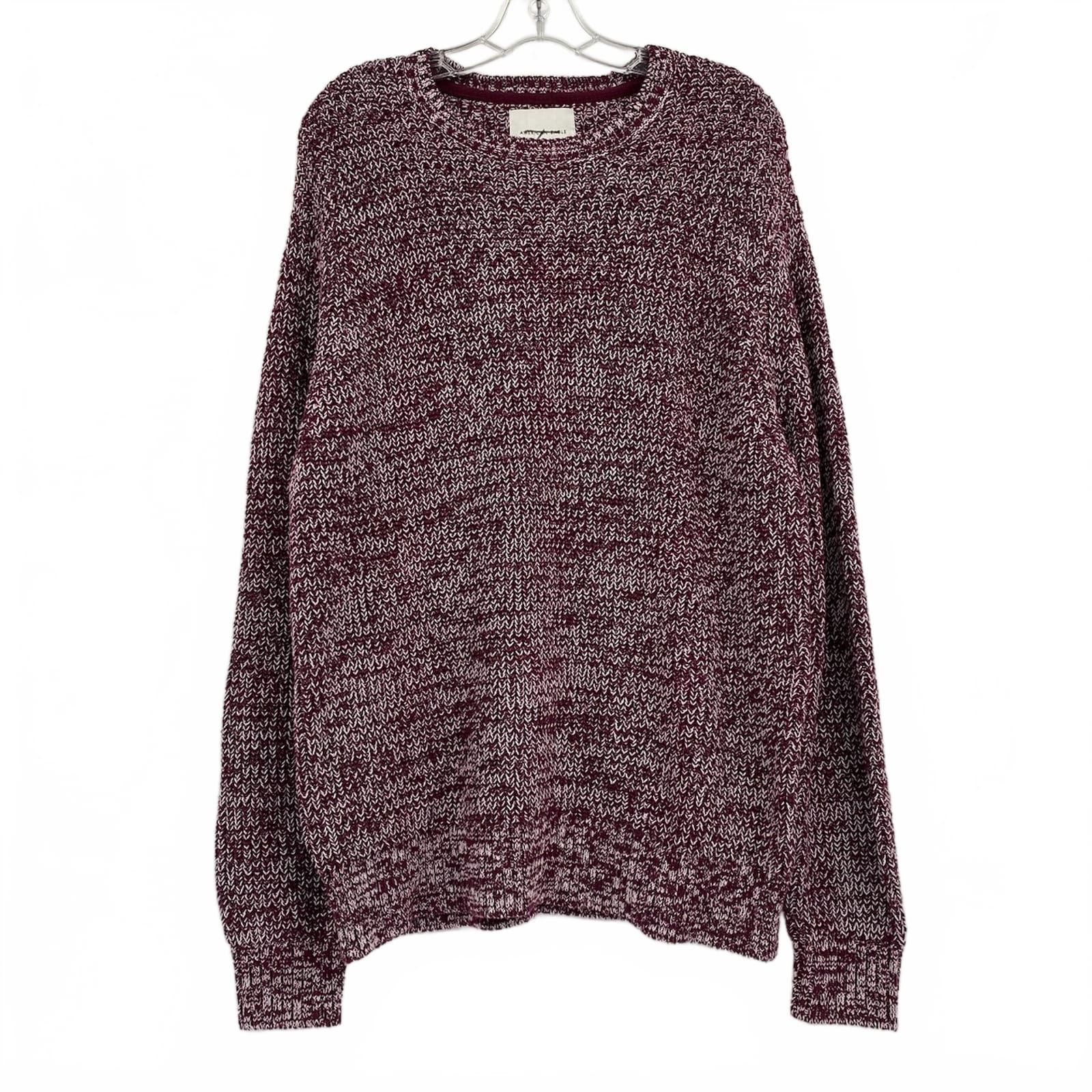 American Eagle Burgundy White Knit Crewneck Sweater