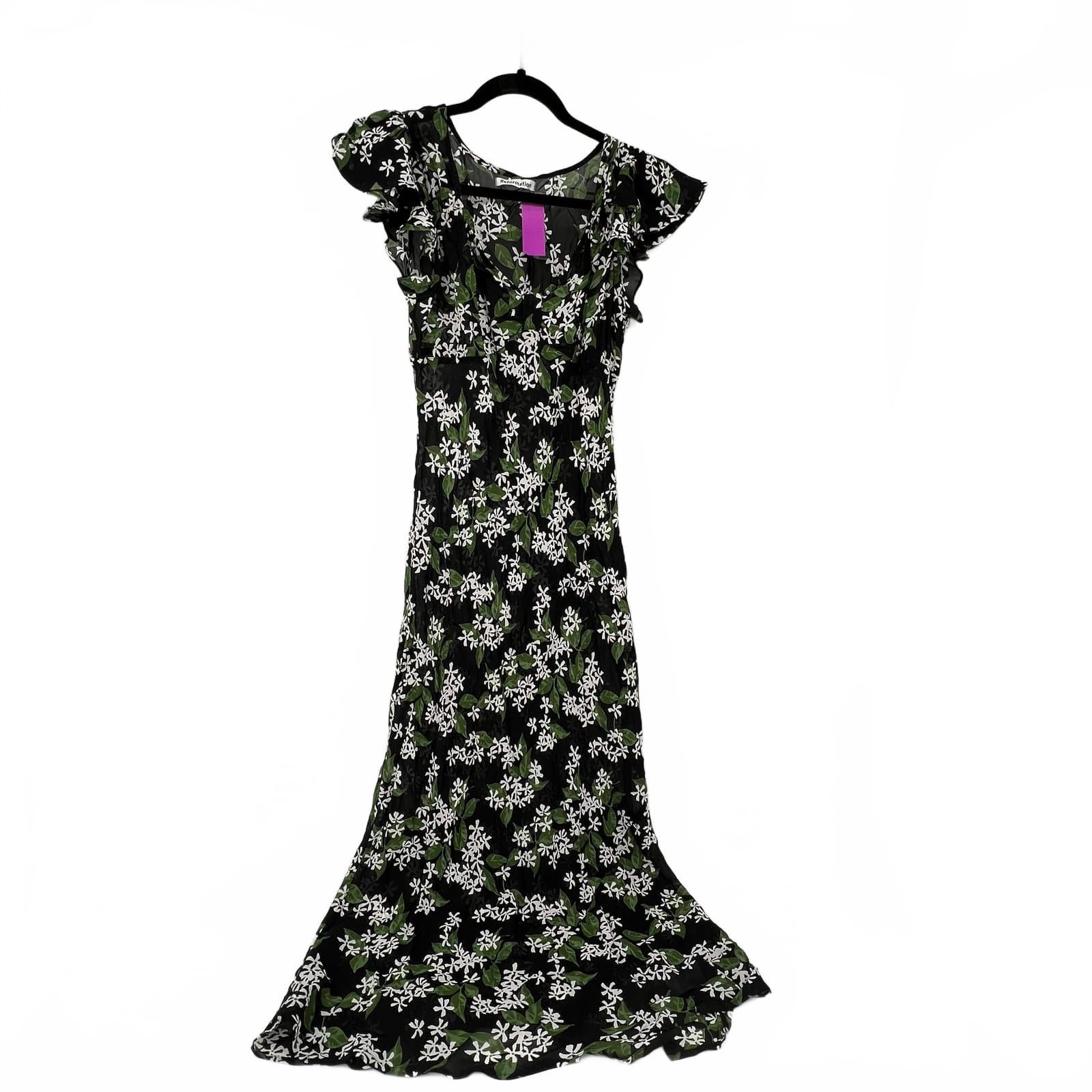 Reformation Maxi Dress Black/Green Floral Viscoe