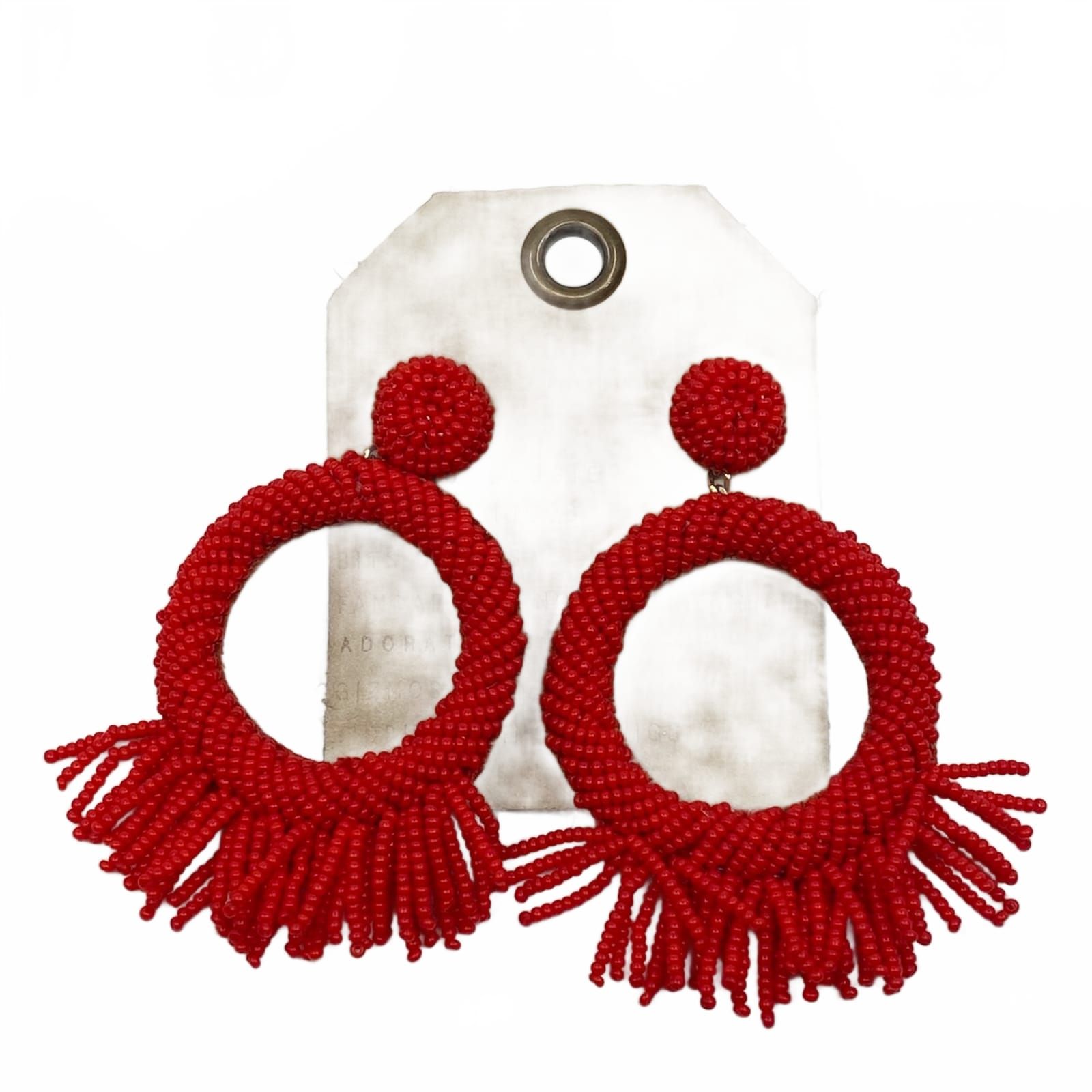 Anthropologie Red Beaded Hoop Earrings