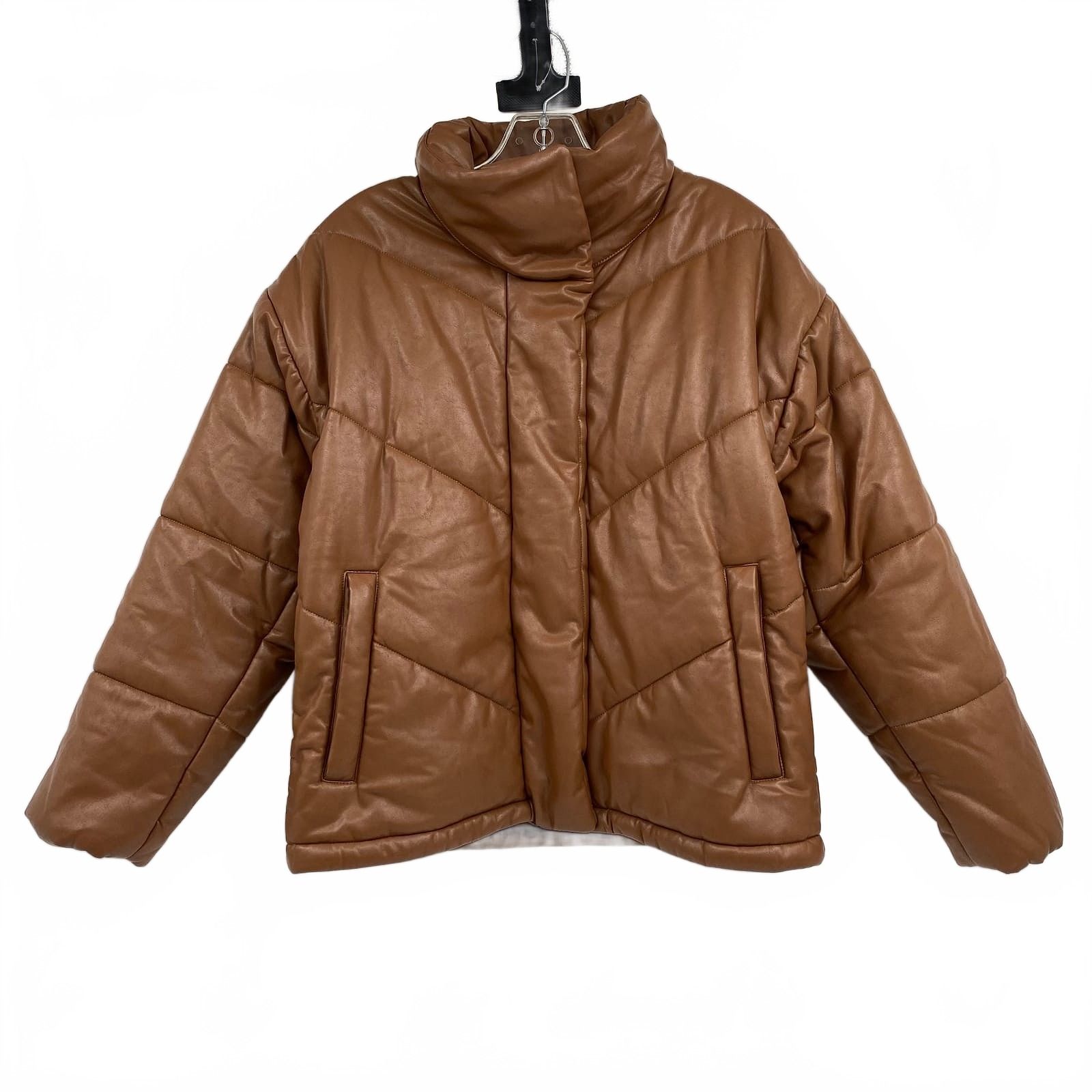 Wilfred Brown Faux Leather Duvet Puffer Jacket