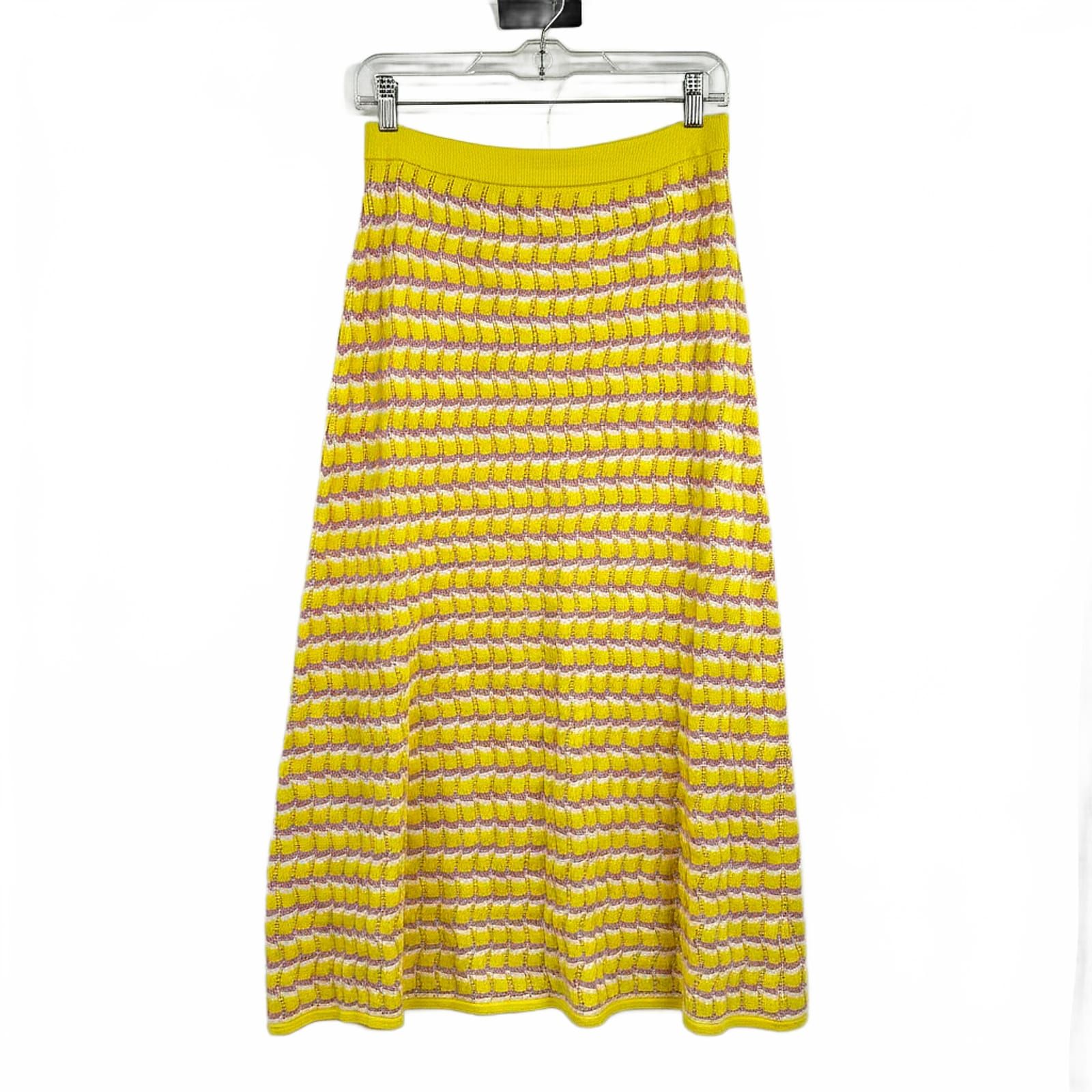 Seafolly Yellow Pink Cotton Blend Midi A-Line Skirt