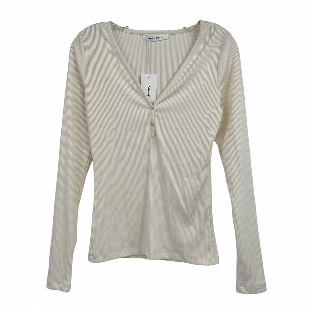 Samsoe Cream Dahna Long Sleeve Ribbed Top