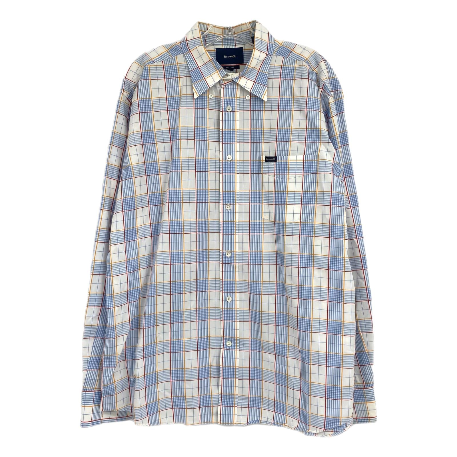 Faconnable Blue White Plaid Dress Shirt Long Sleeve Button-Down