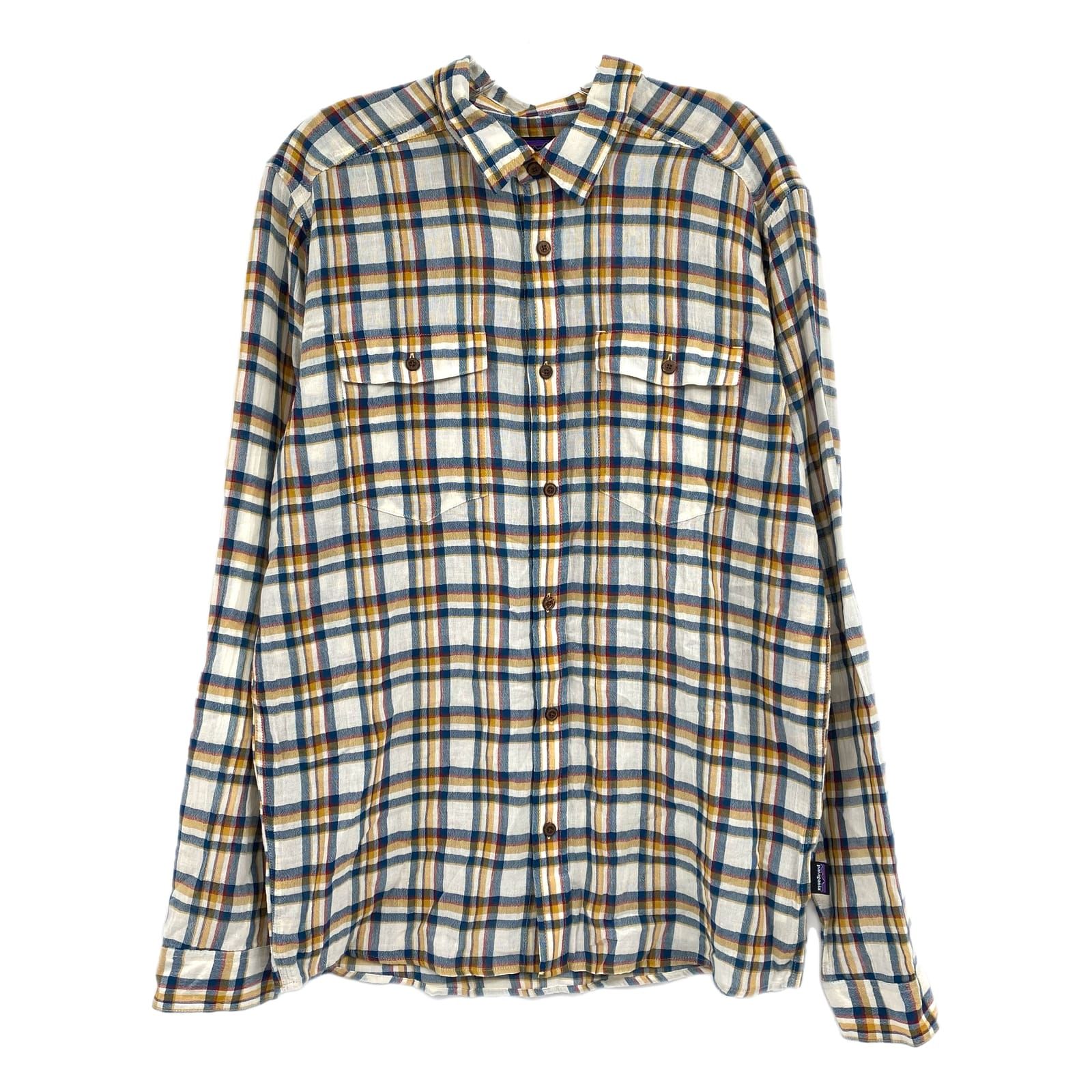 Patagonia Cream Blue Plaid Button-Up Shirt