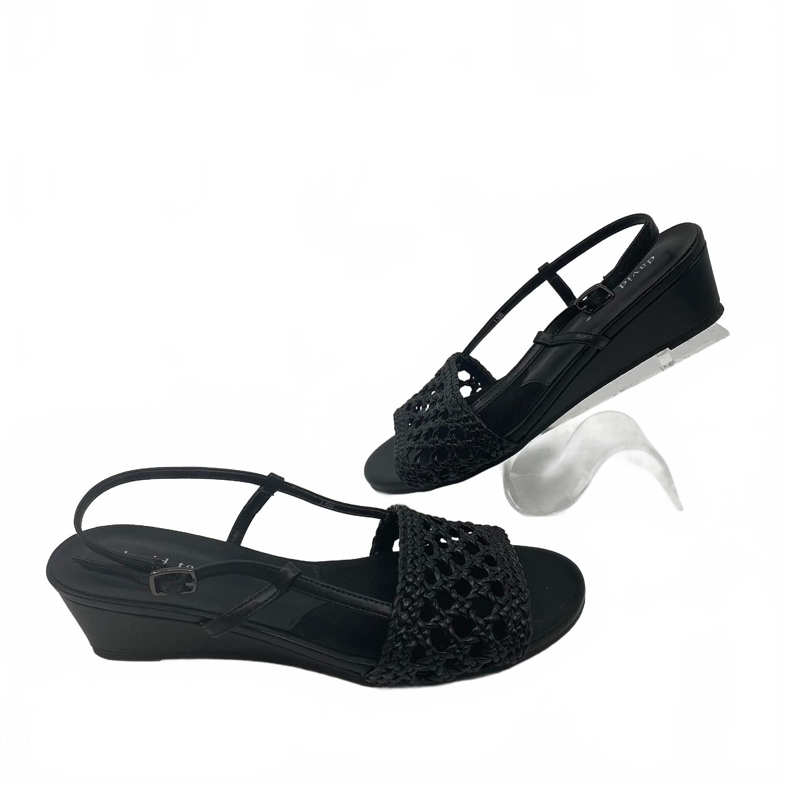David Tate Black Faux Leather Slingback Sandals