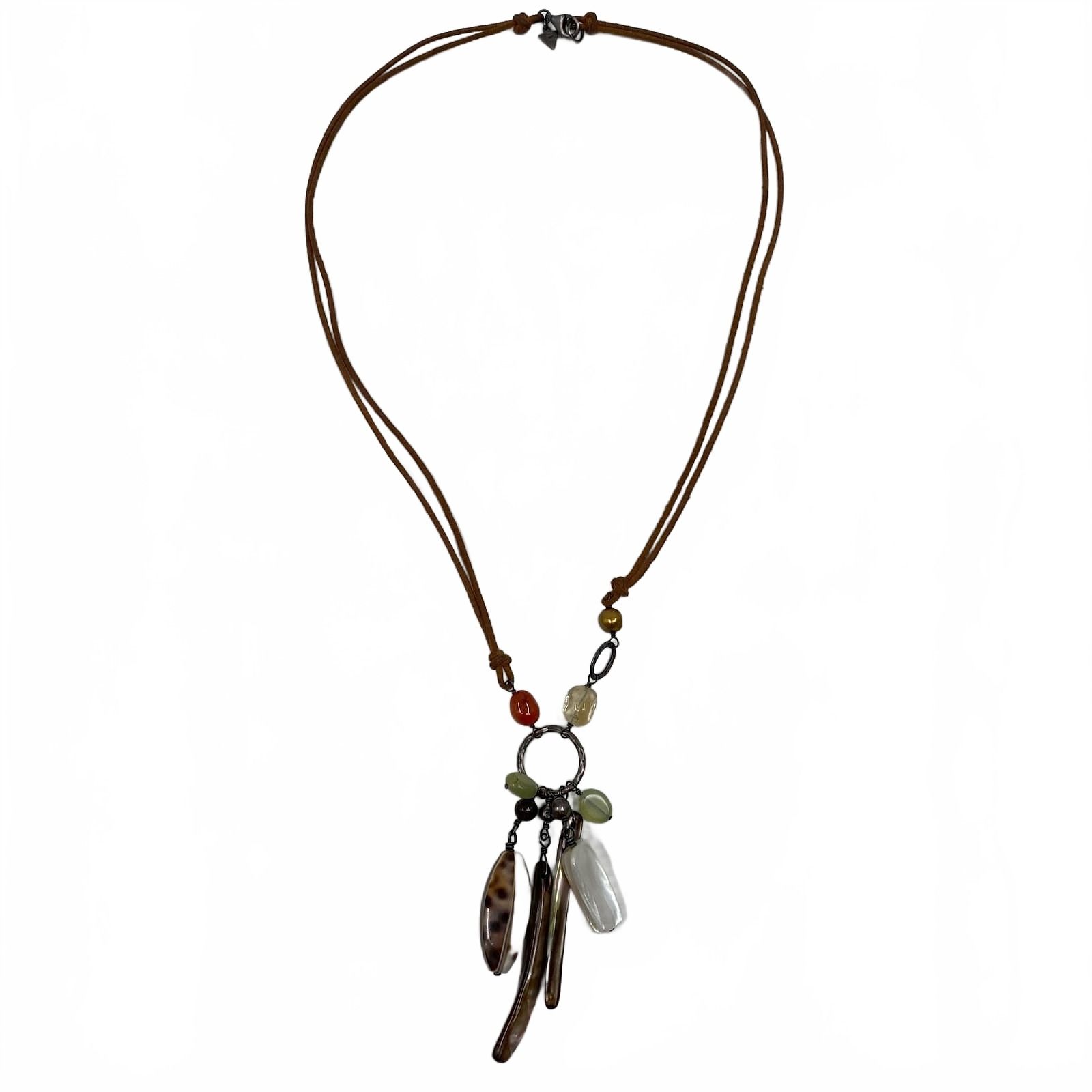 Silpada Brown Shell Bead Leather Cord Necklace