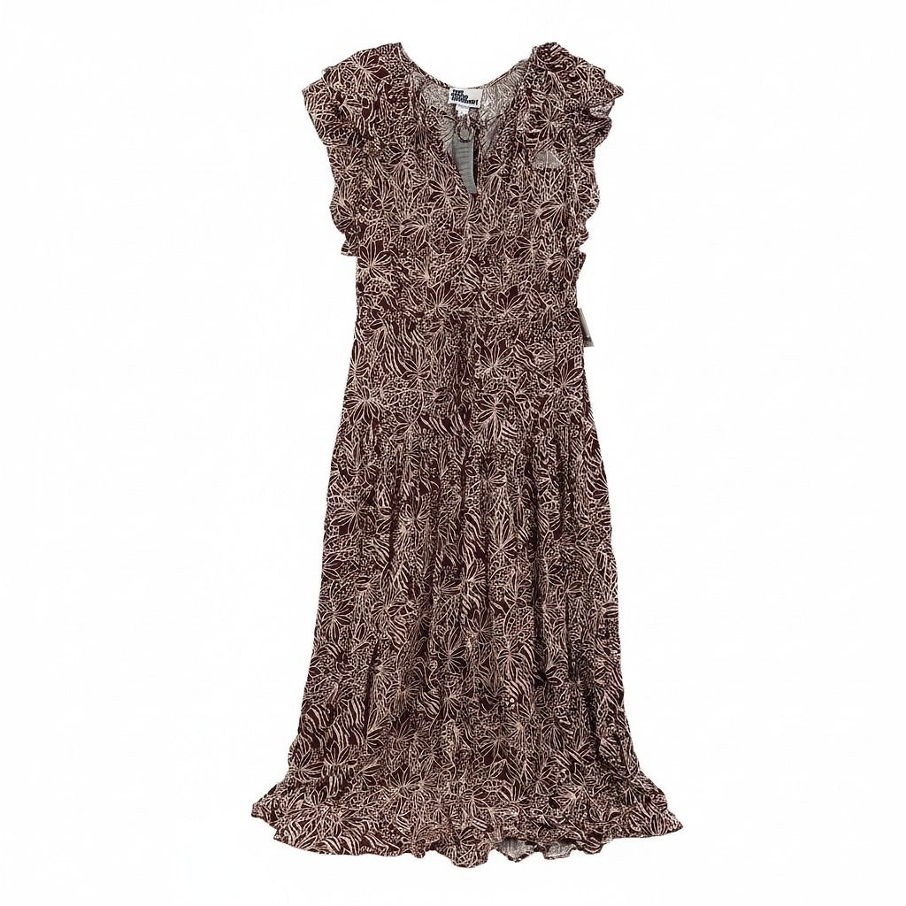 The Good Journey Brown Beige Leaf Print Midi Dress