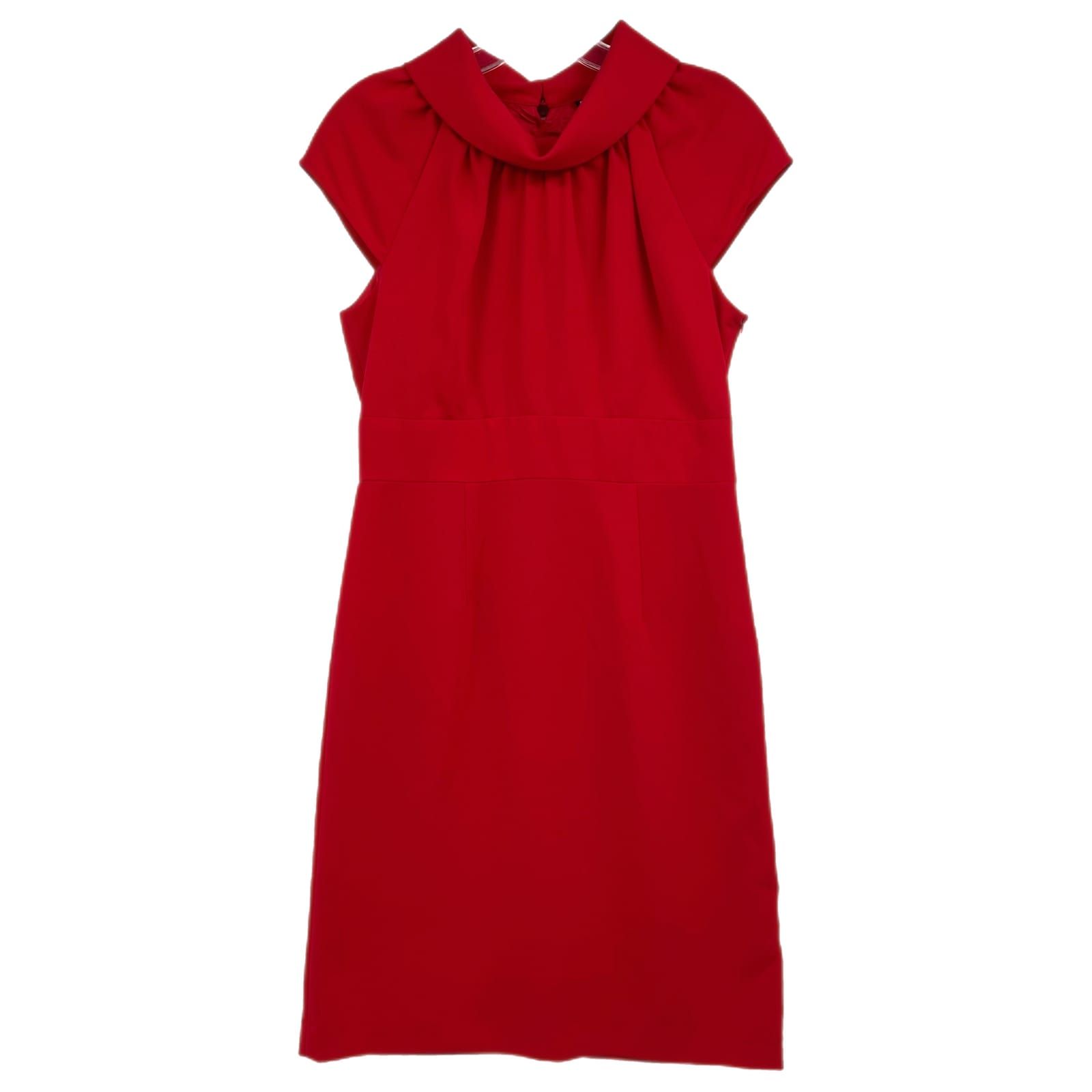 Petite Sophisticate Red High Neck Midi Dress
