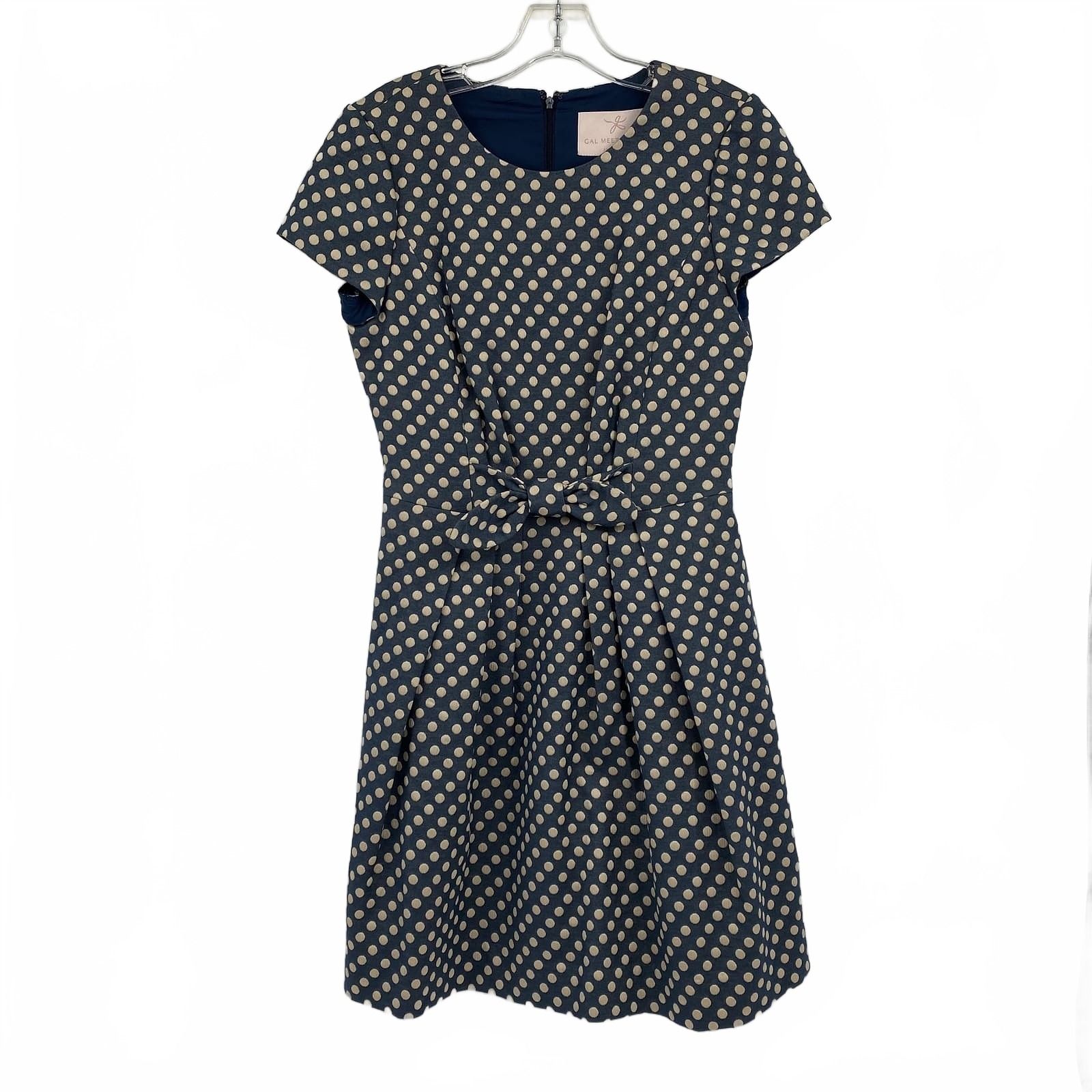 Gal Meets Glam Blue Beige Polka Dot Mini Dress