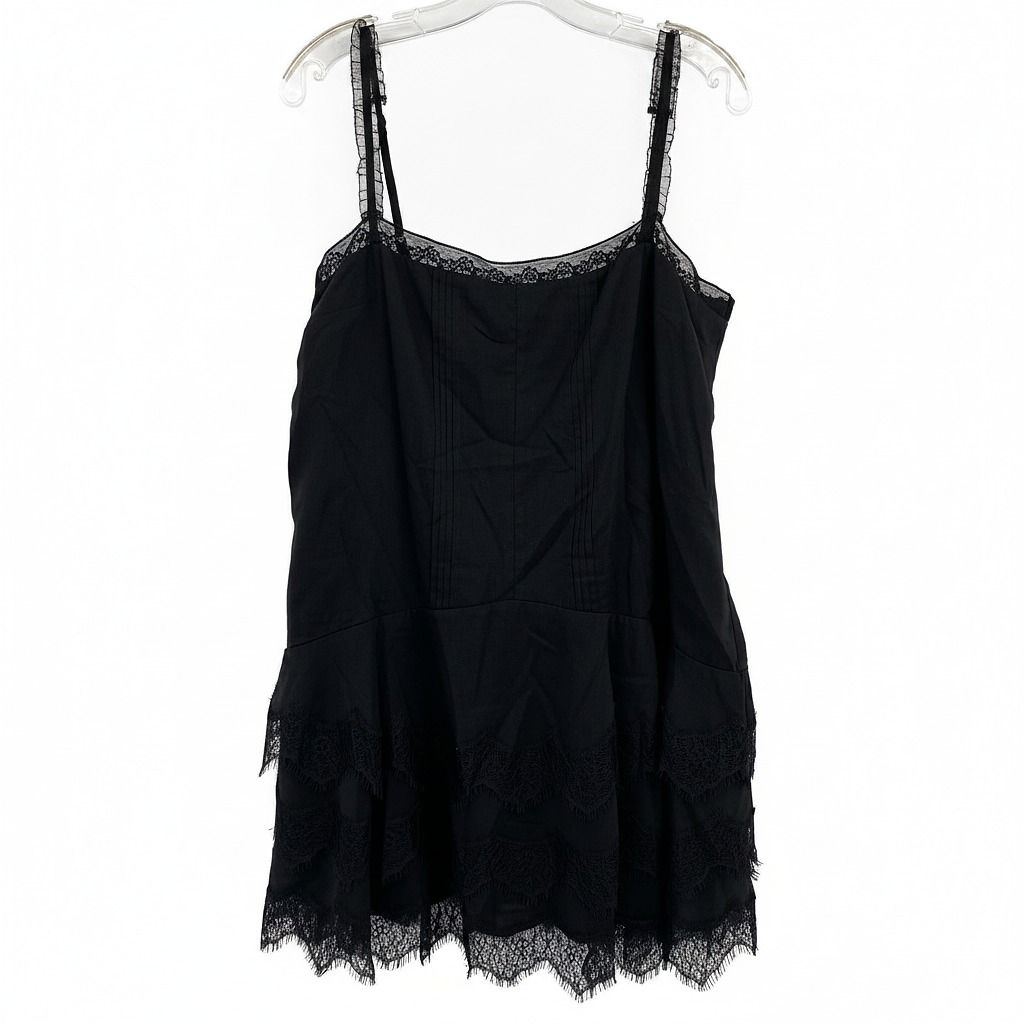 Reformation Black Cleodora Lace Trim Mini Dress