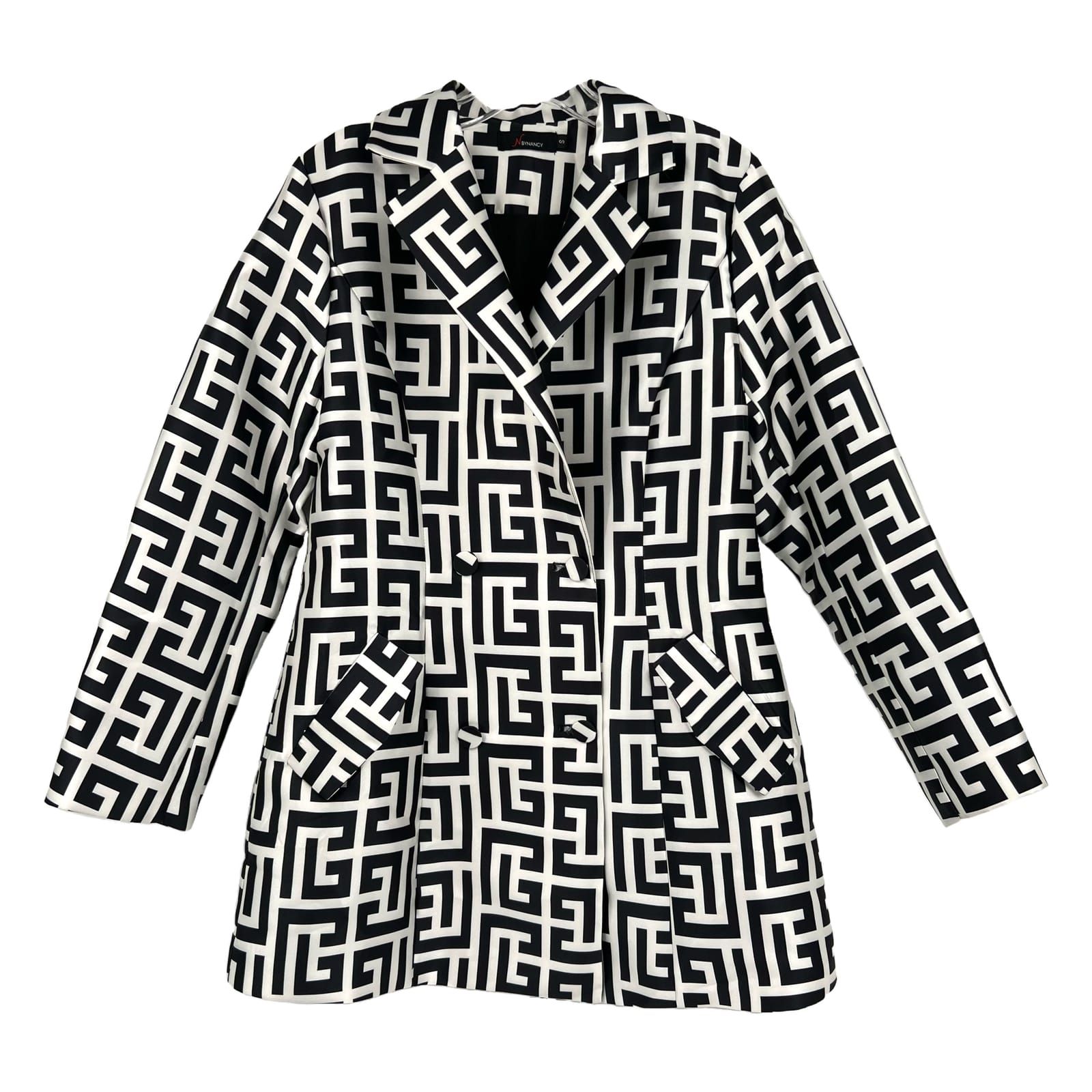 N by Nancy Black White Pea Coat Mid-Length Button Closure Long Sleeve