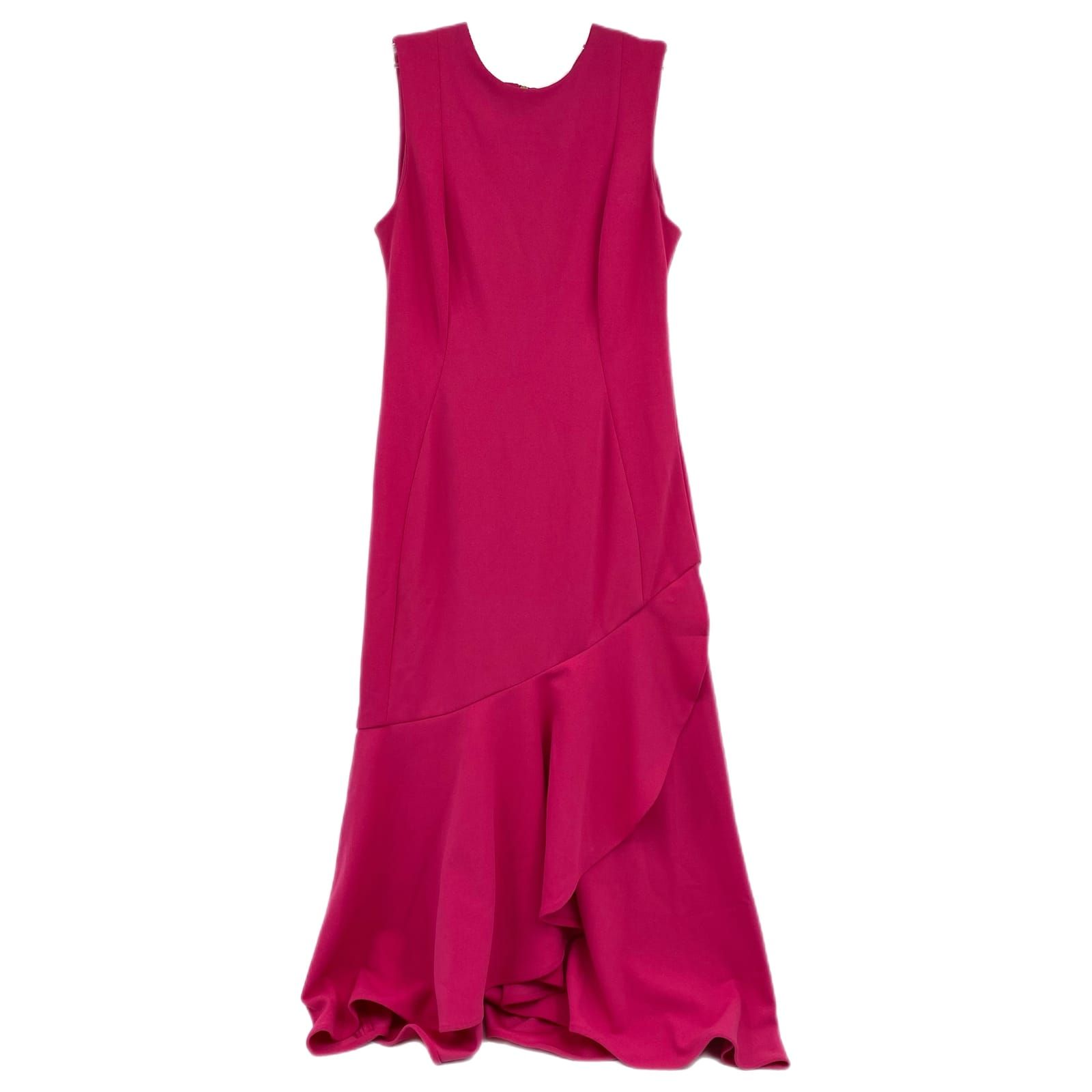 Calvin Klein Pink Ruffle Hem High Low Midi Dress